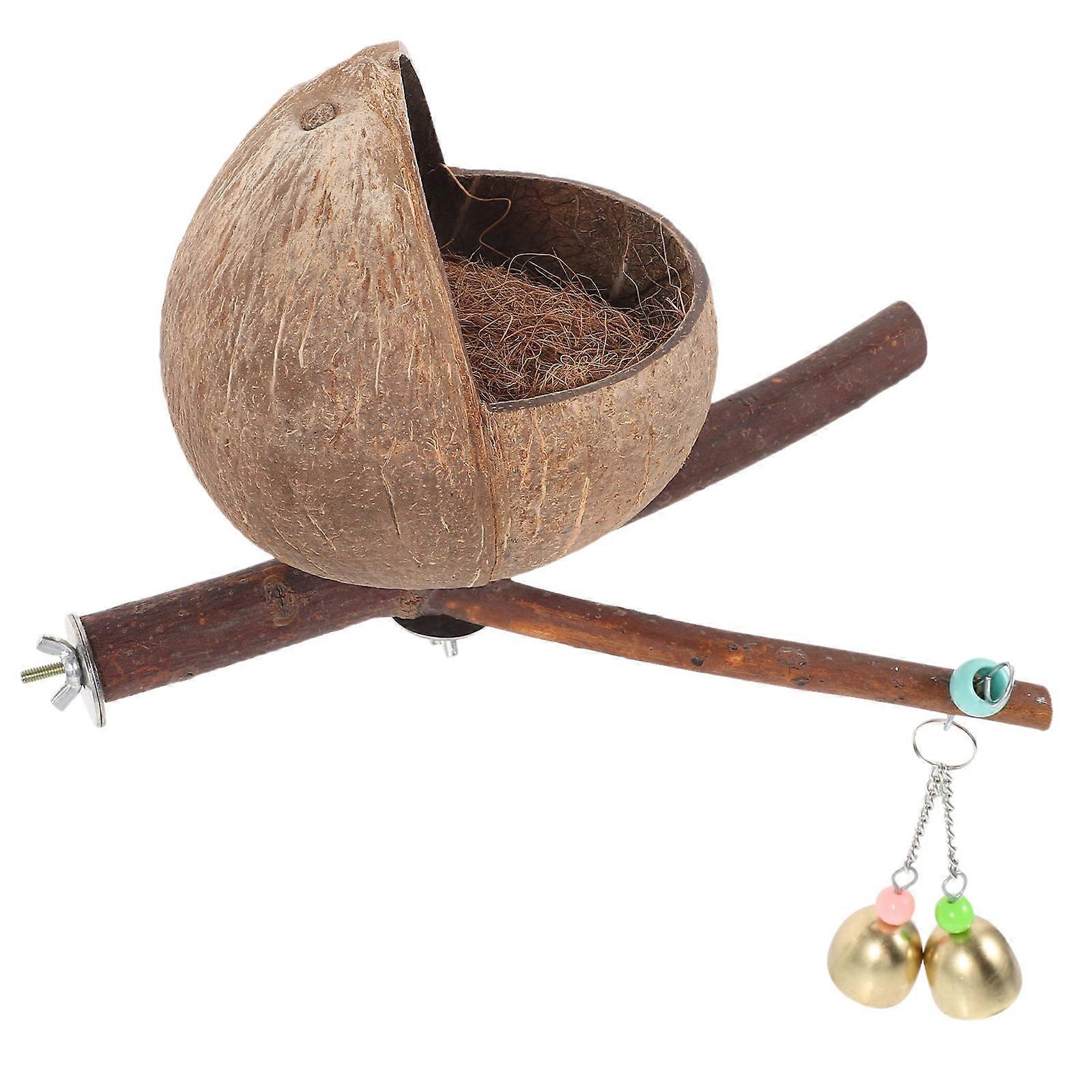 Natural Coconut Shell Bird Nest for Parrots – Durable Nesting Box with Mounting Options for Caged Birds