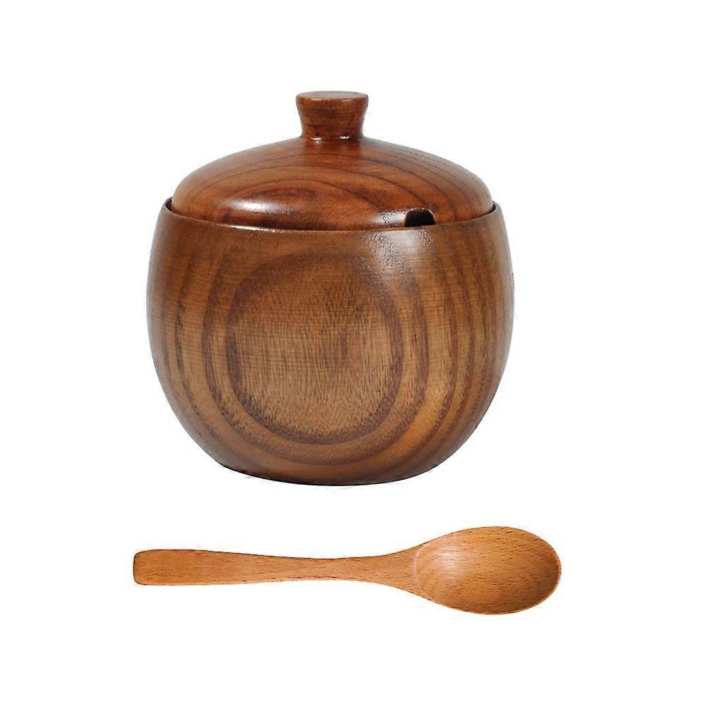 Seasoning Jar with Spoon for Storage Made of Composite Material Light Brown 7.8x3.5 Inches
