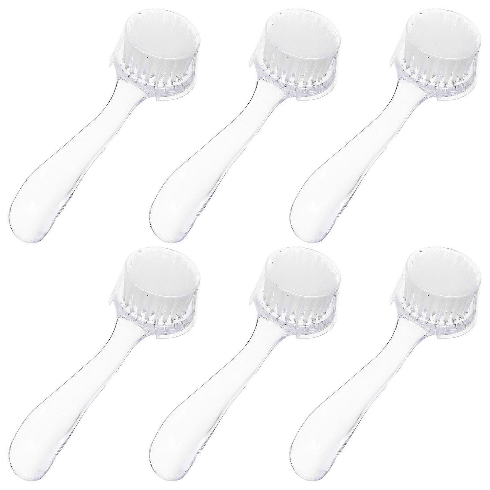 6pcs Transparent Round Head Nail Brush with Cover Manicure Cleaning Tool for Dust Removal, Suitable for Home and Salon Use