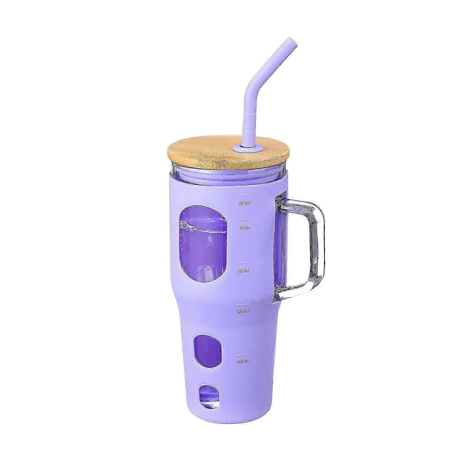 2025 32 oz Iced Coffee Cup with Handle, Glass Water Bottles with Silicone Sleeve, Two Straw - Boba Straw