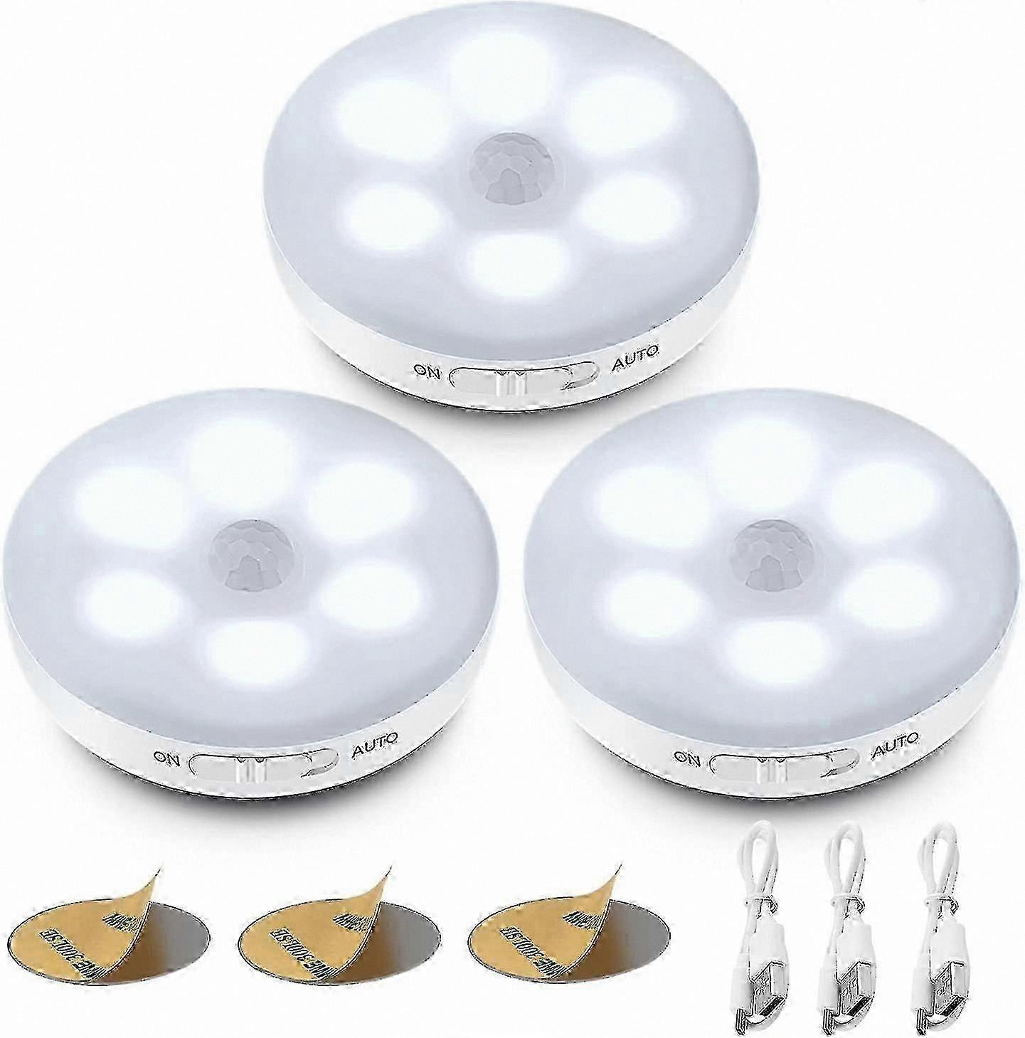 3-Pack Motion Sensor LED Night Lights, USB Rechargeable, 3 Modes Cabinet Lighting Solution