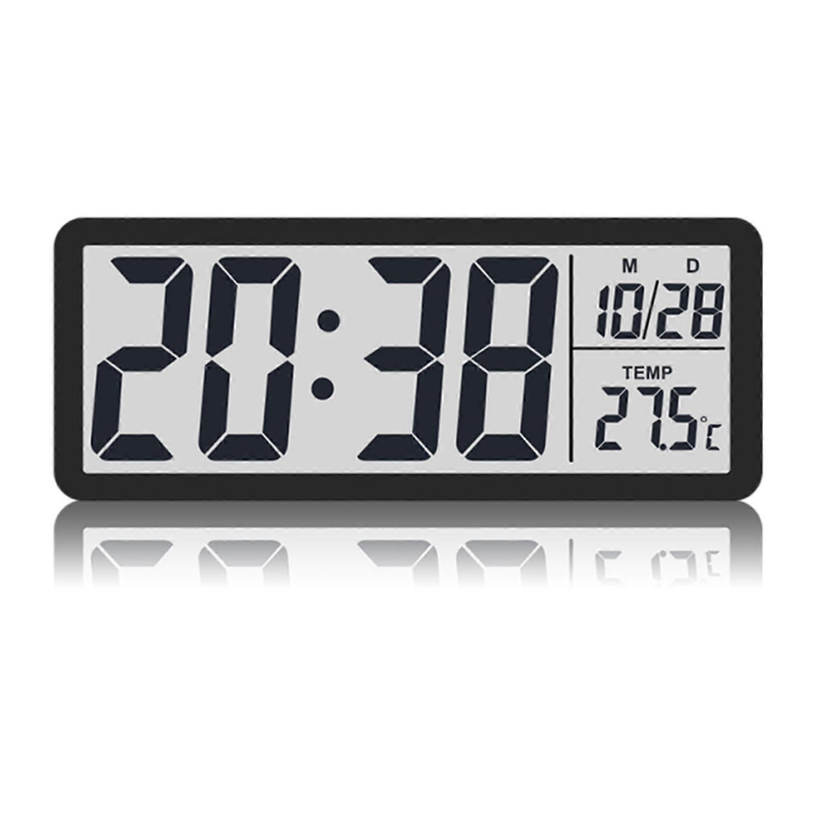 Digital Wall Clock with Large Display, 12/24 Hour Format, Temperature Display, Battery Operated, Black for Bedroom Office Garage