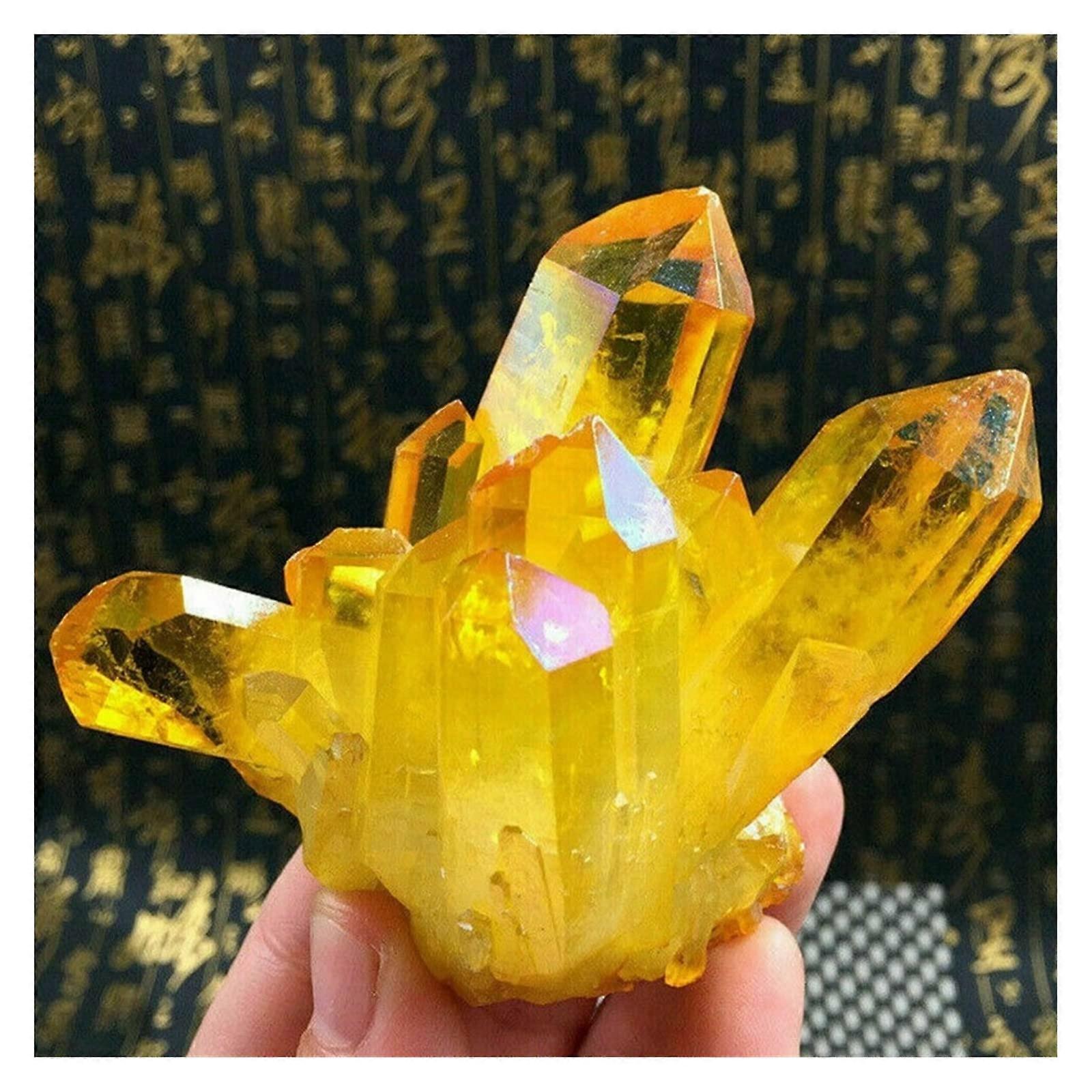 Crystal Cluster Natural Citrine Crystal Column Vintage Home Crafts Crystal Stone Decoration Column Plating Yellow Crystal Cluster 47CM ERTEYIN