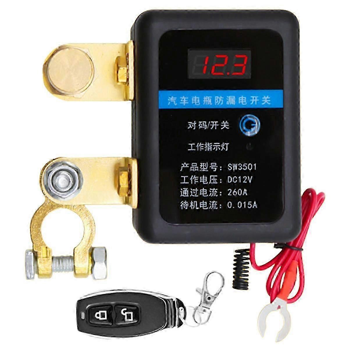 DC 12V Remote Battery Disconnect Switch with Automatic Power Shut Off Function for Cars - 260A Capacity