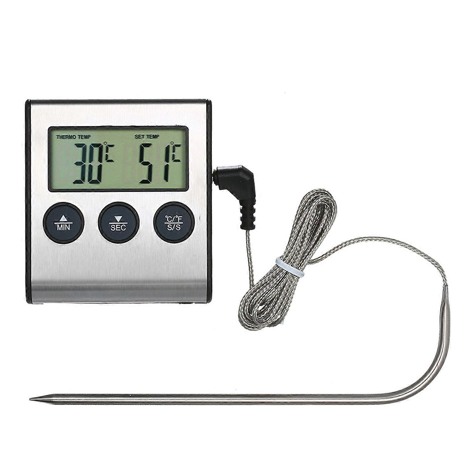 BBQ Grill Thermometer Digital Food Cooking Thermometer 0-250°C with LCD Display Alarm Timer for Kitchen Steak Barbecue Temperature Measurement