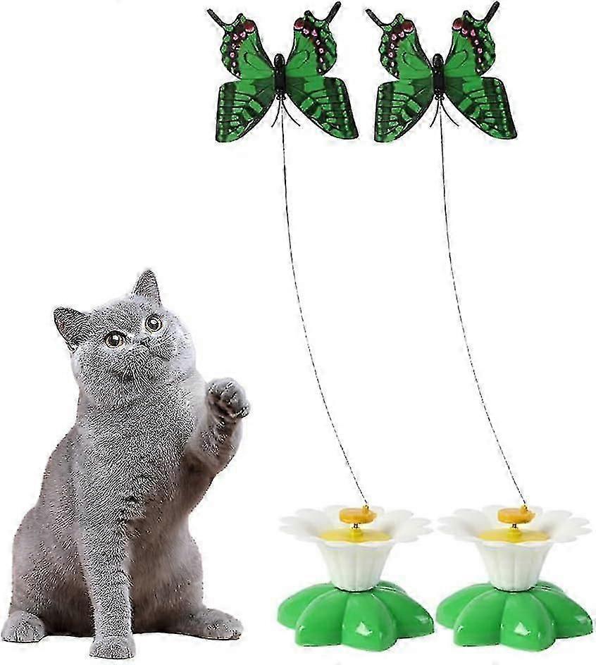 2pcs Electric Flying Bird Cat Toy, Interactive 360 Rotating Teaser for Cats, Butterfly & Bird Cat Toy