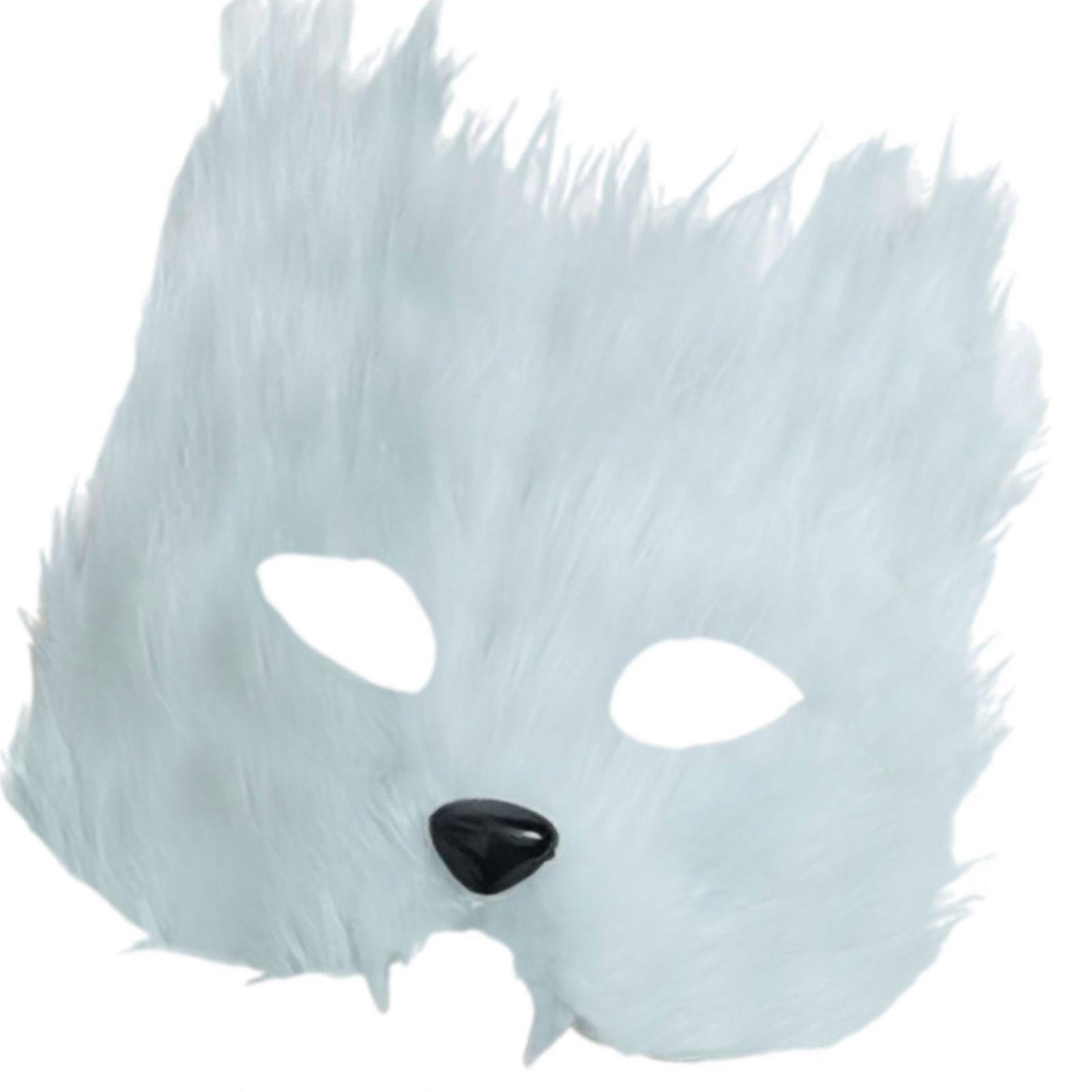 Stylish Foxes Half Face Mask With Long Plush AccessoriesFor Costume Parties Themed Event And Performances  White
