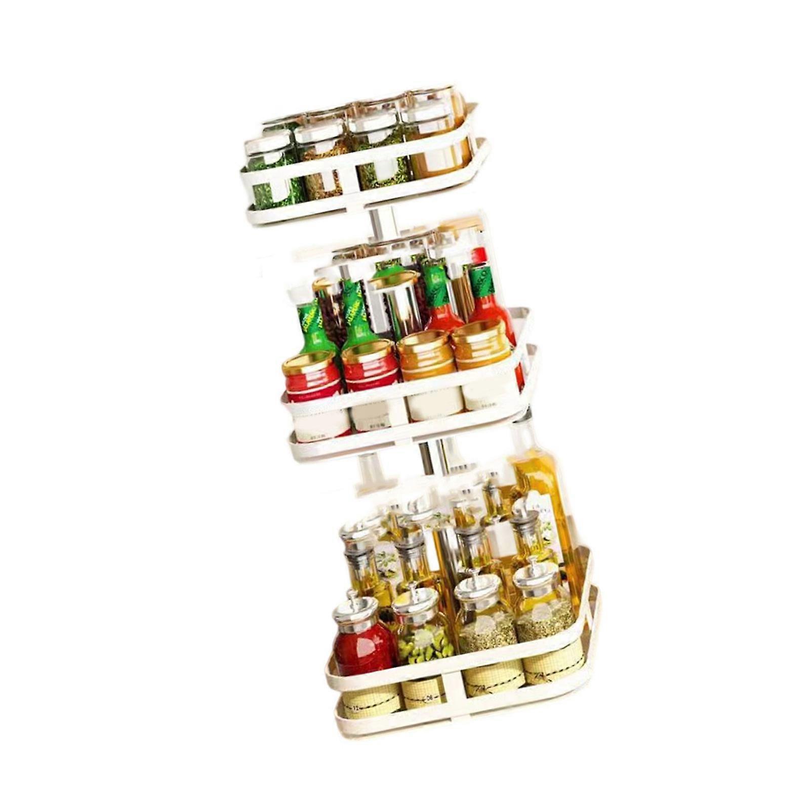 Rotating Metal Shelf Adjustable Round Storage Rack for Kitchen Countertop Bathroom Stable Base White