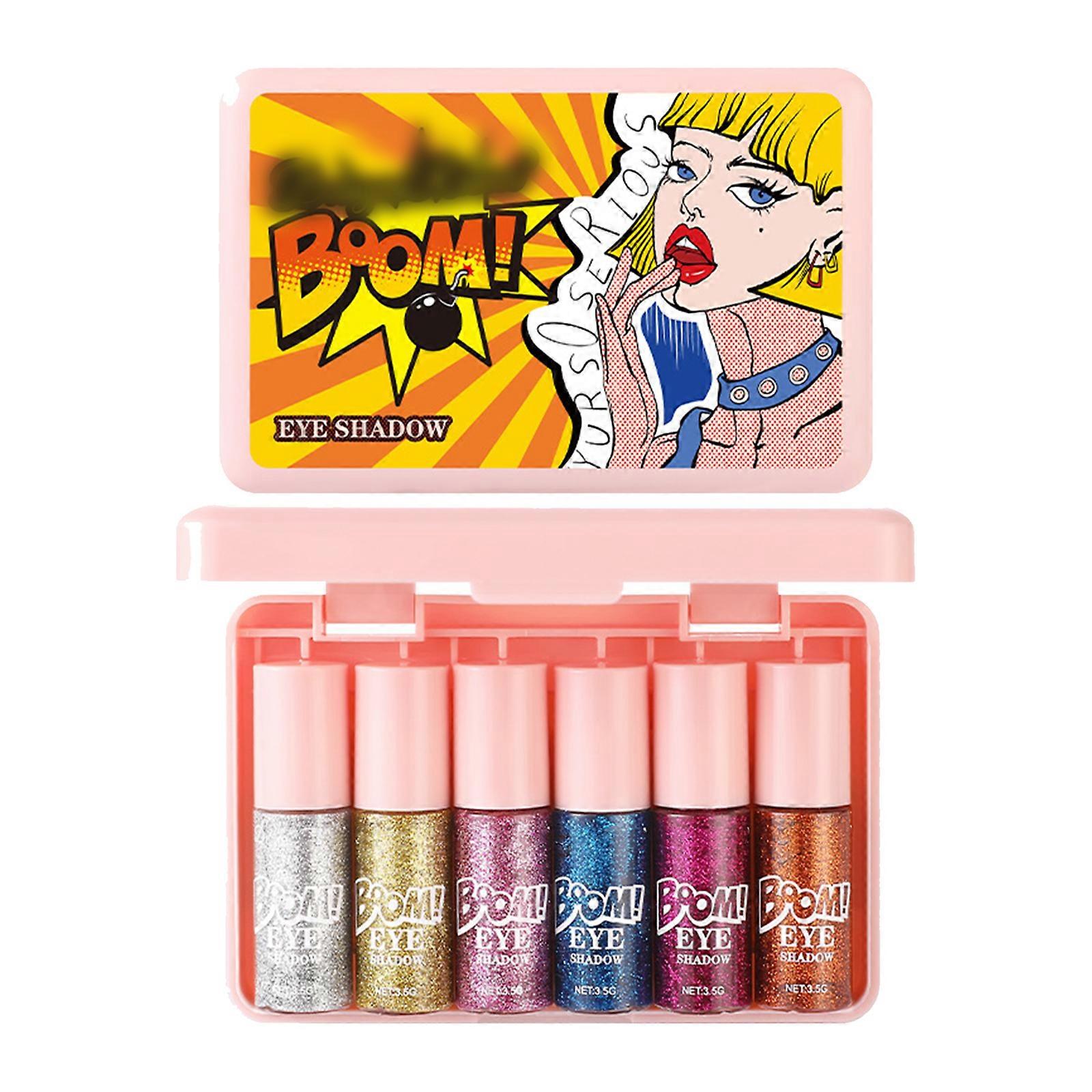 6PC Longwear Liquid Glittering Eyeshadow Set Buildable Shimmering Formula Non Irritating Eye Makeup Multicolor