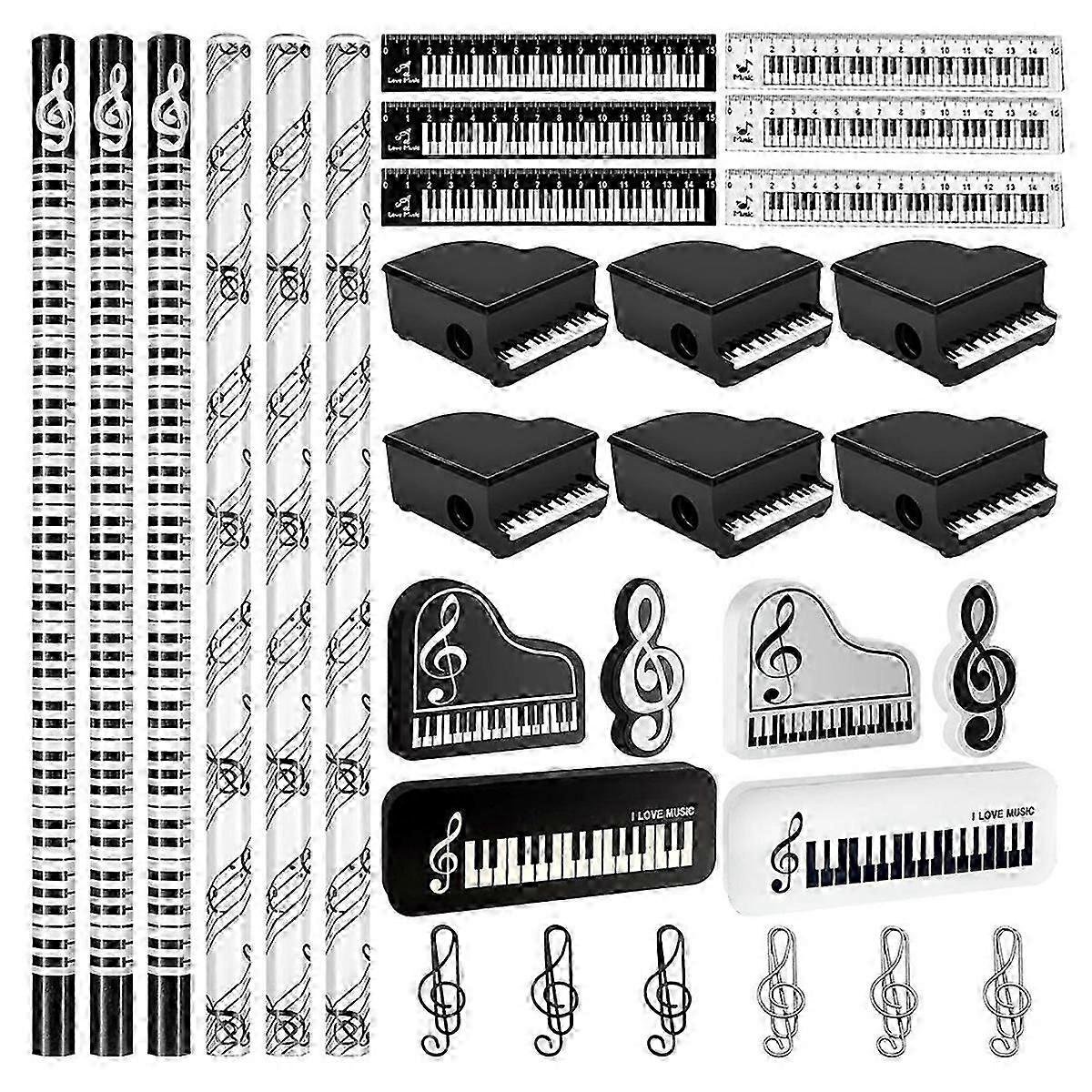 30Pcs Music Themed Party Favors Set with Pencils, Erasers, Paper Clips, Rulers & Sharpeners