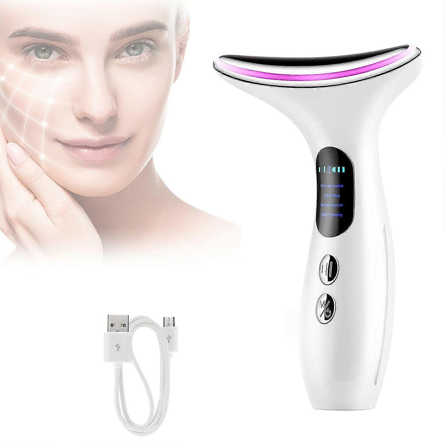Face Massager Against Wrinkles, 11000 rpm Vibration EMS Electric Anti Ageing Device at 45 C with Tricolour Light for Anti-Wrinkle Anti-Ageing Tighteni