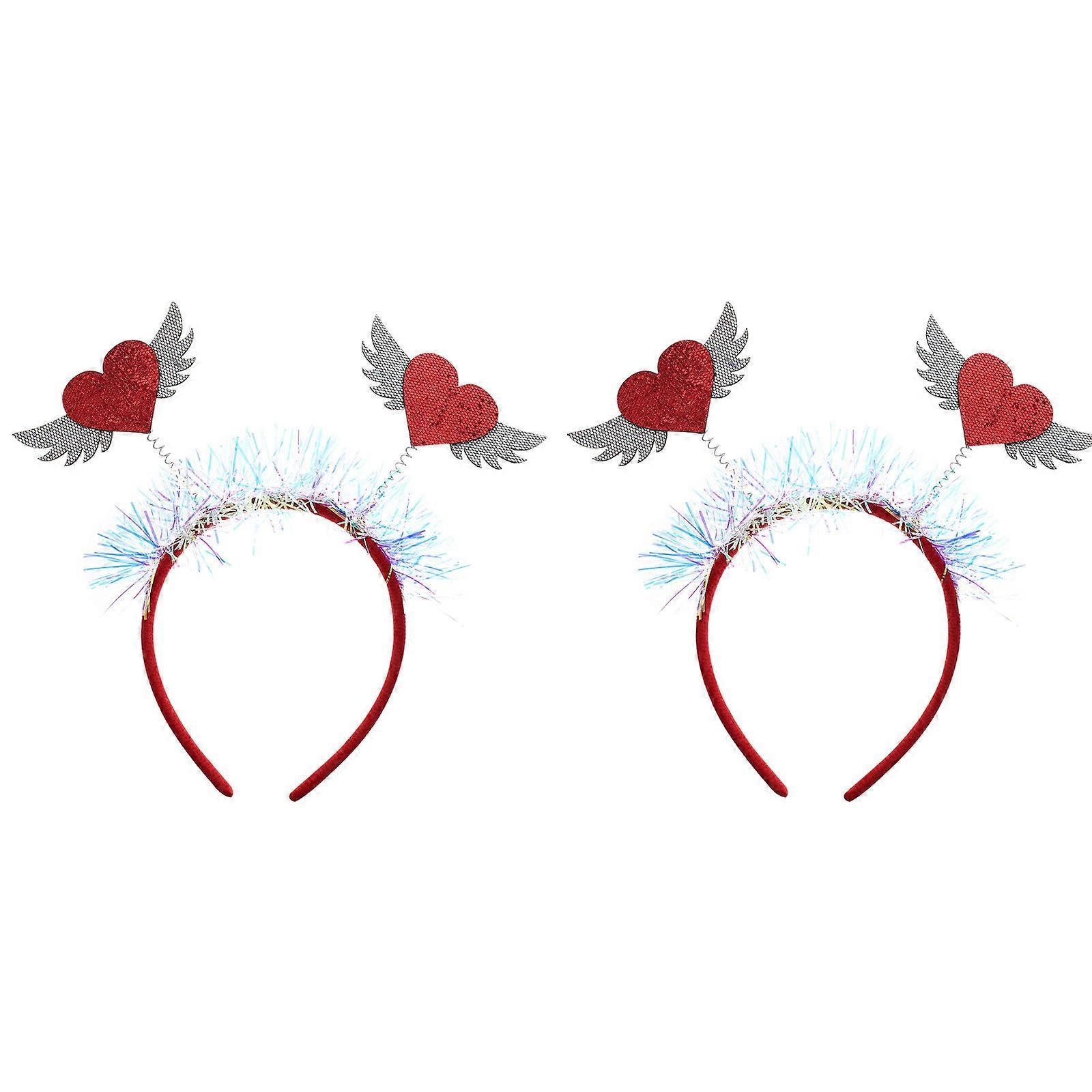 Heart Shaped Sequins Hairband for Valentines Day Party Accessories Red Fabric Comfortable to Wear