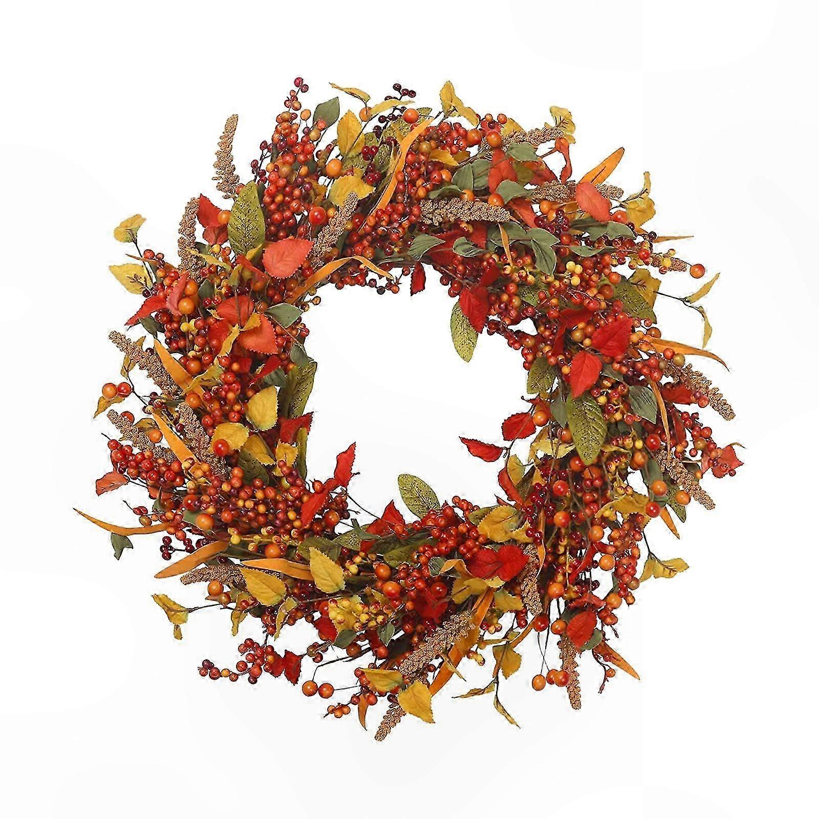 Autumn Decorative Wreath with Fall Berries for Home and Doorway Accents
