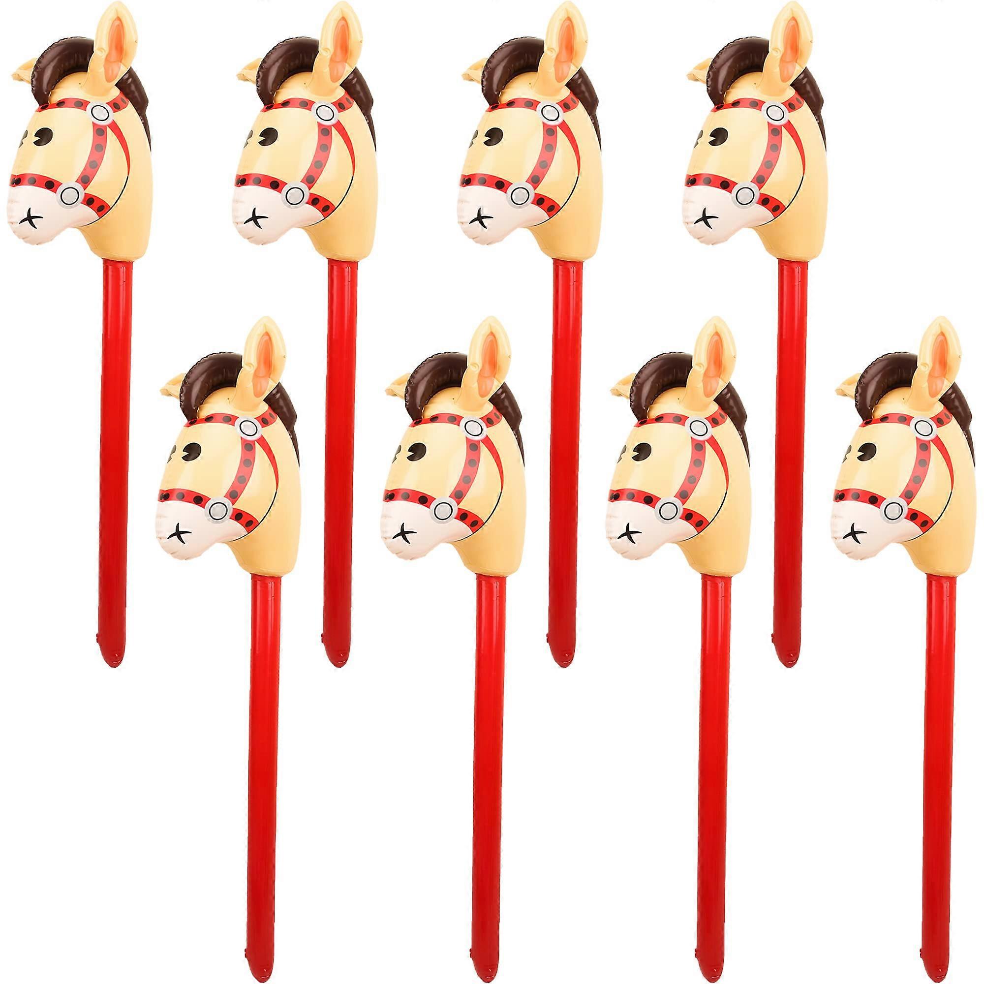 Inflatable Stick Horse 40Inch 8 Pieces Set Cowboy Cowgirl Horse Head Balloon For Christmas Birthday Party Theme Home Decor