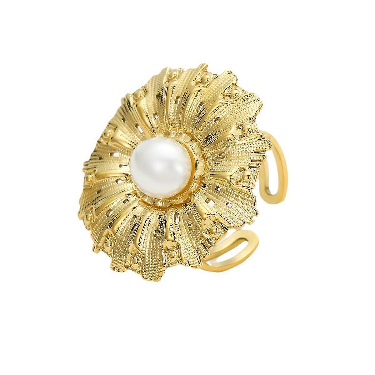 Ring, Titanium Steel Stainless Steel Geometric Irregular Flower Pattern Pearl Inlaid Fade-Resistant Open Ring