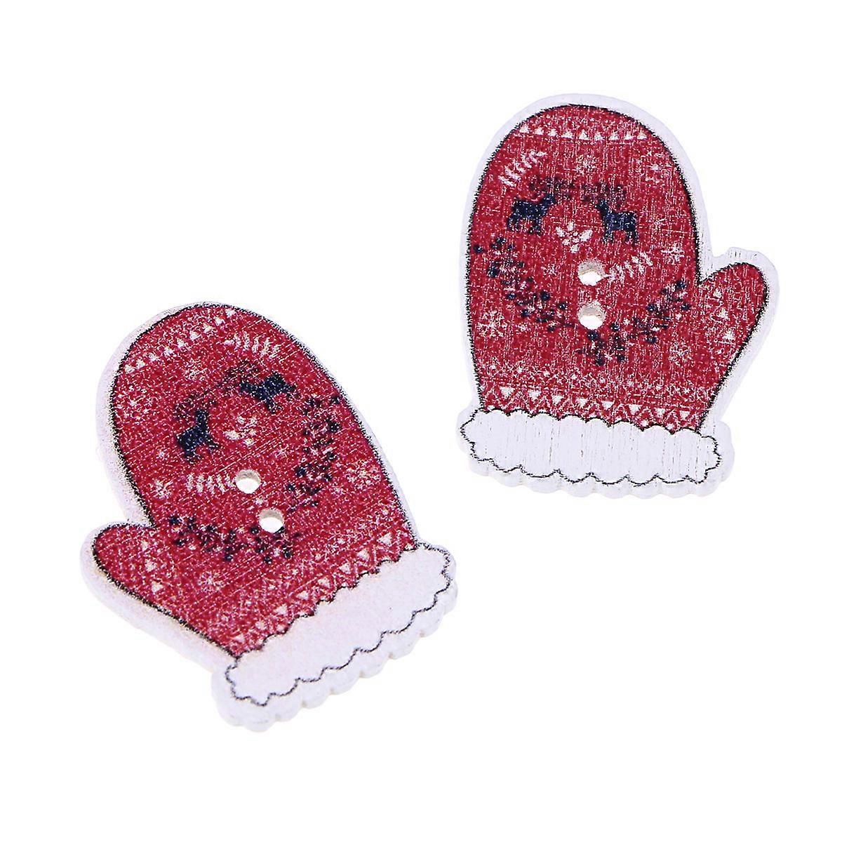 Gloves Shaped Buttons 50Pcs For Sewing Projects Children's Clothes Red Wooden For DIY Crafting