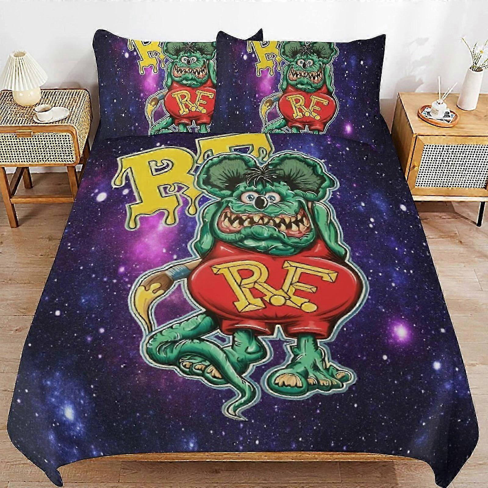 Lençóis Rat Fink Capa de edredão de cama Conjuntos de cama de microfibra Conjuntos de edredom leve impresso em 3D