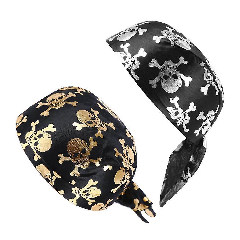 Halloween Skull Turban Cap for Shower Use with 2Pcs Silver Head Wrap