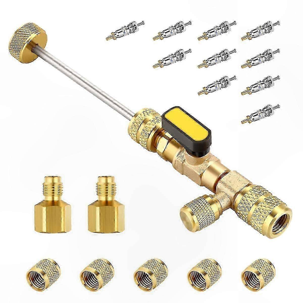 HVAC Valve Core Removal Tool Kit with R410 R32 Adapters, Nuts, and Replacement Cores