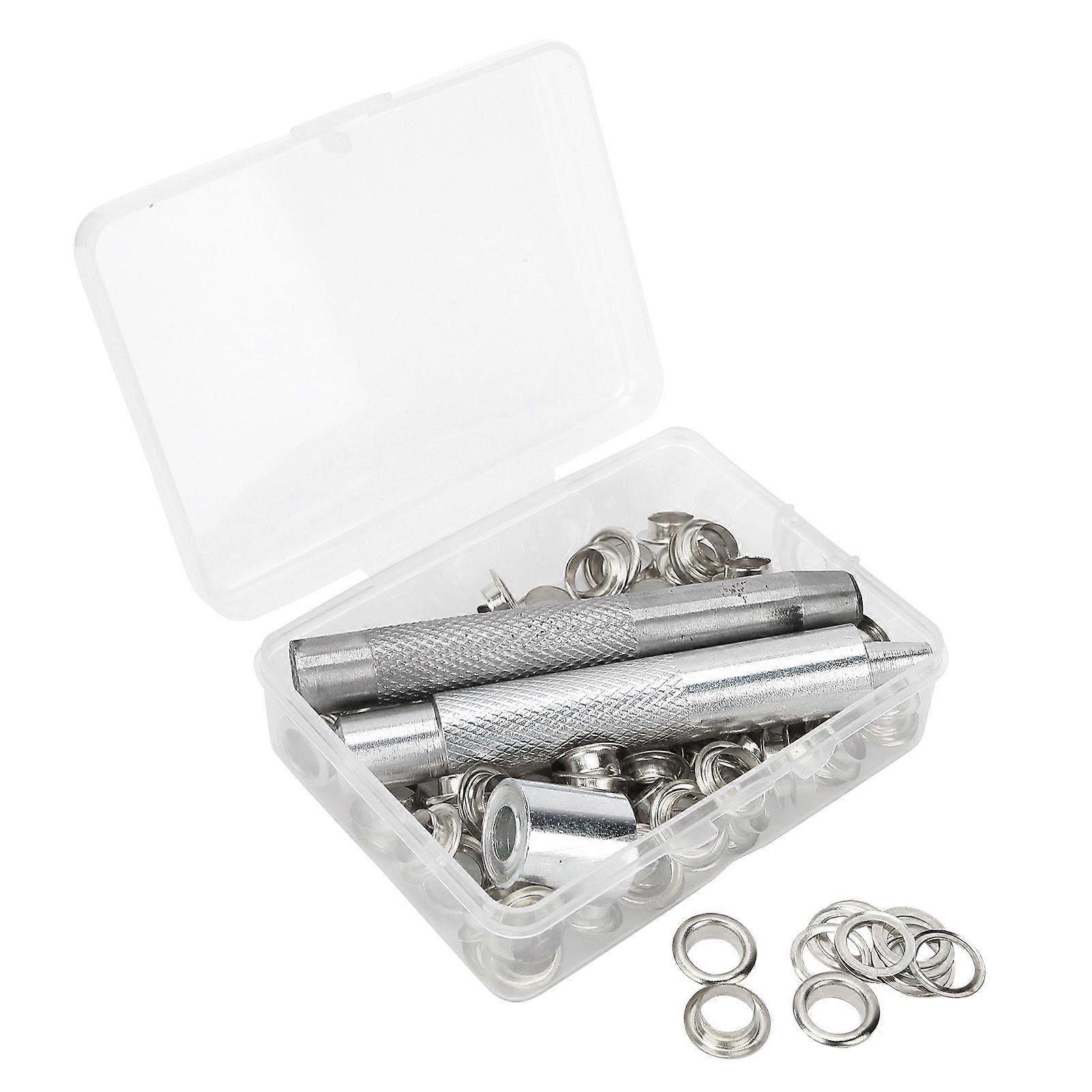 100 Sets 0.3in Grommets Eyelets with Hole Punch Setting Tool Storage Box for Clothing Canvas CraftSilver