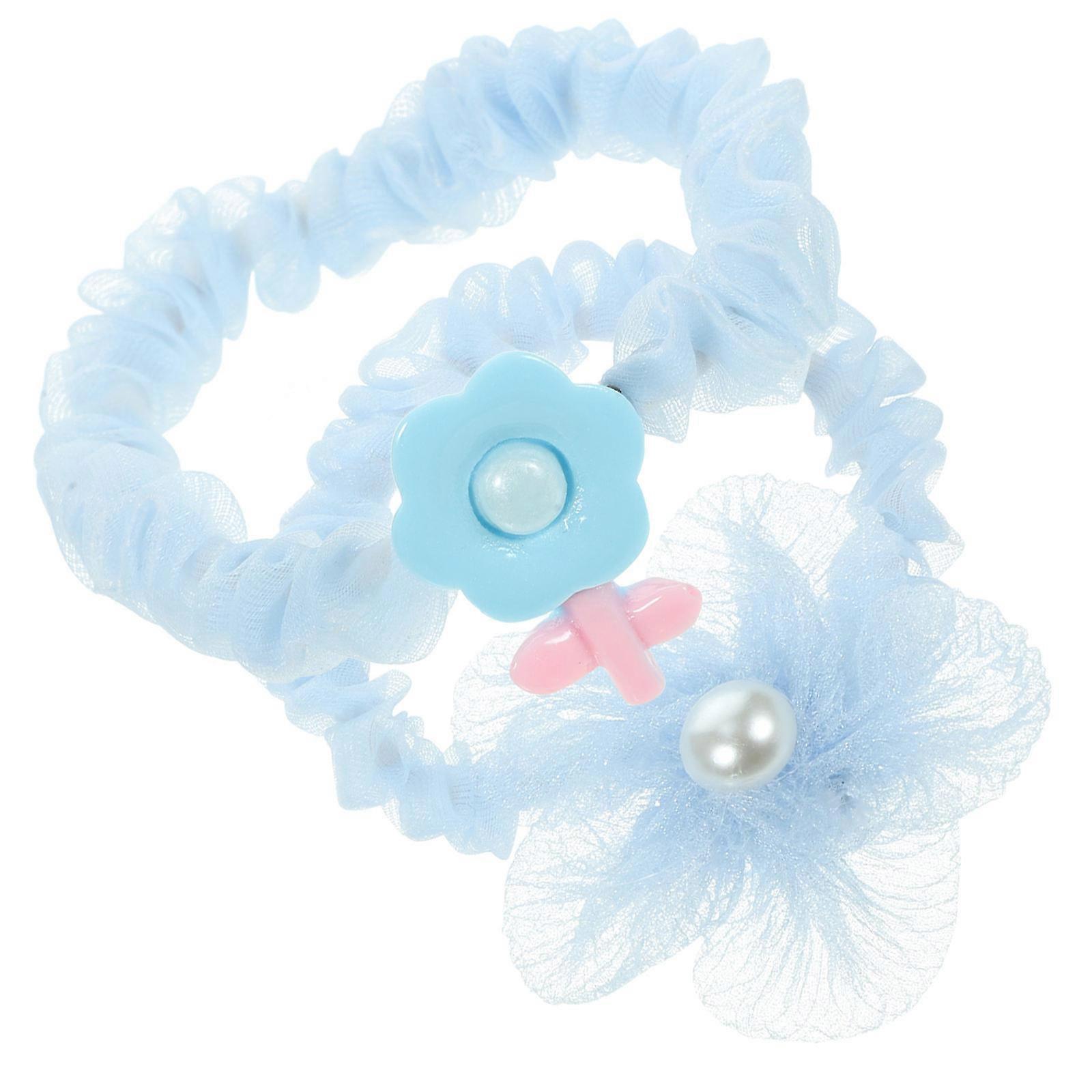 Elastic Net Yarn Hair Ties Ponytail Holders for Decoration 2Pcs Blue