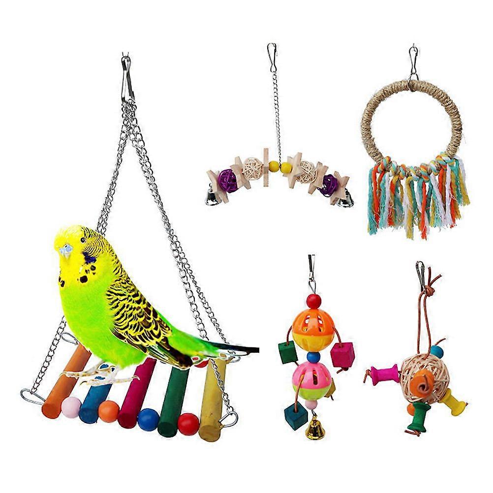 Parrot Bite Toy Chewing Toy Swing Bell String Set for Play 15Pcs