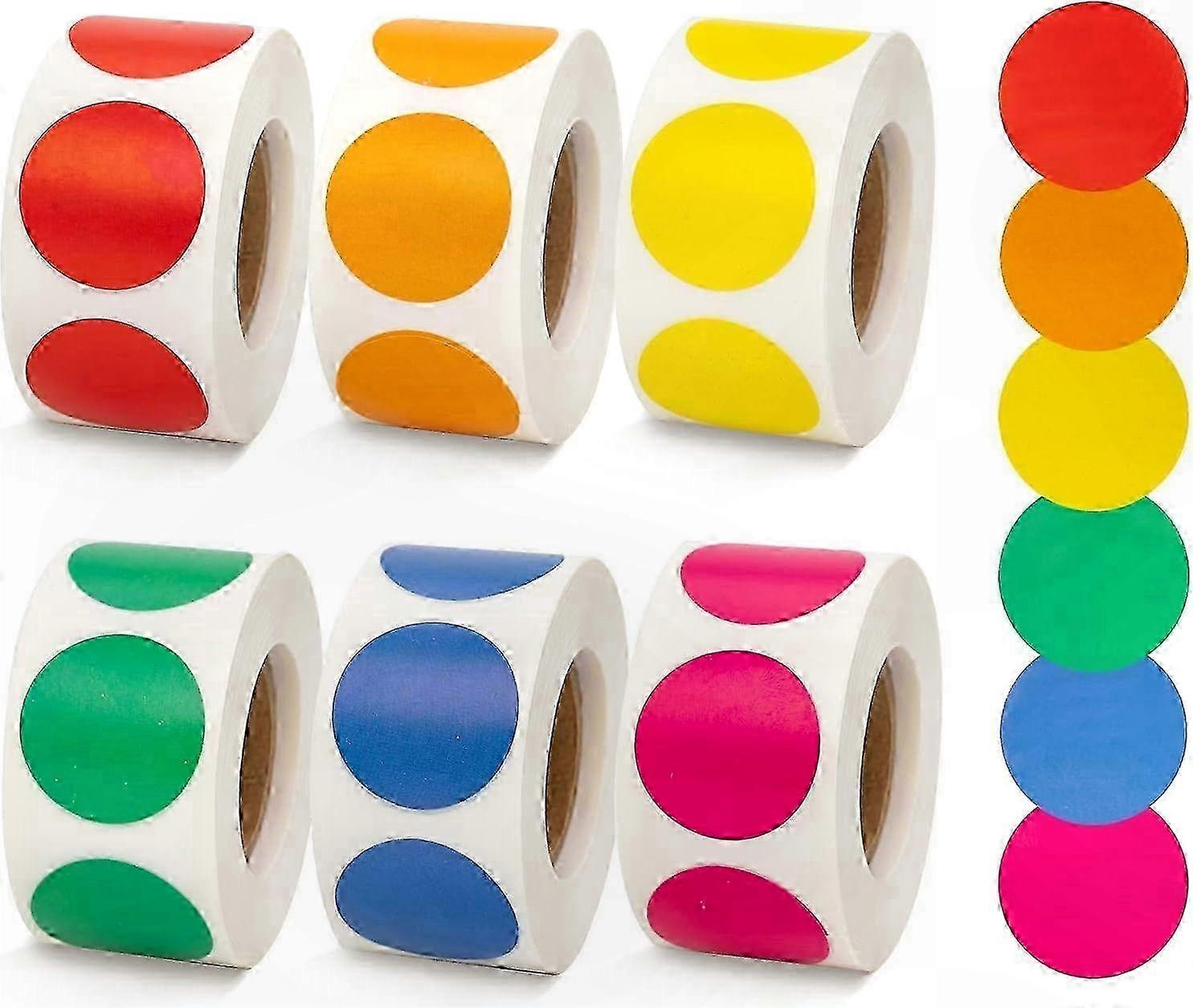 Multi-Color Coding Dots, 25mm Adhesive Stickers on 6 Rolls for Home and Office Organization