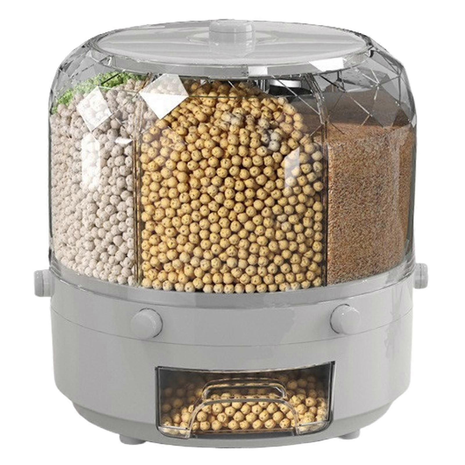 Rotary Food Dispenser for Dry Storage, Moisture Resistant Grain Container, 2.5L Capacity, Grey Cereal Storage Tank