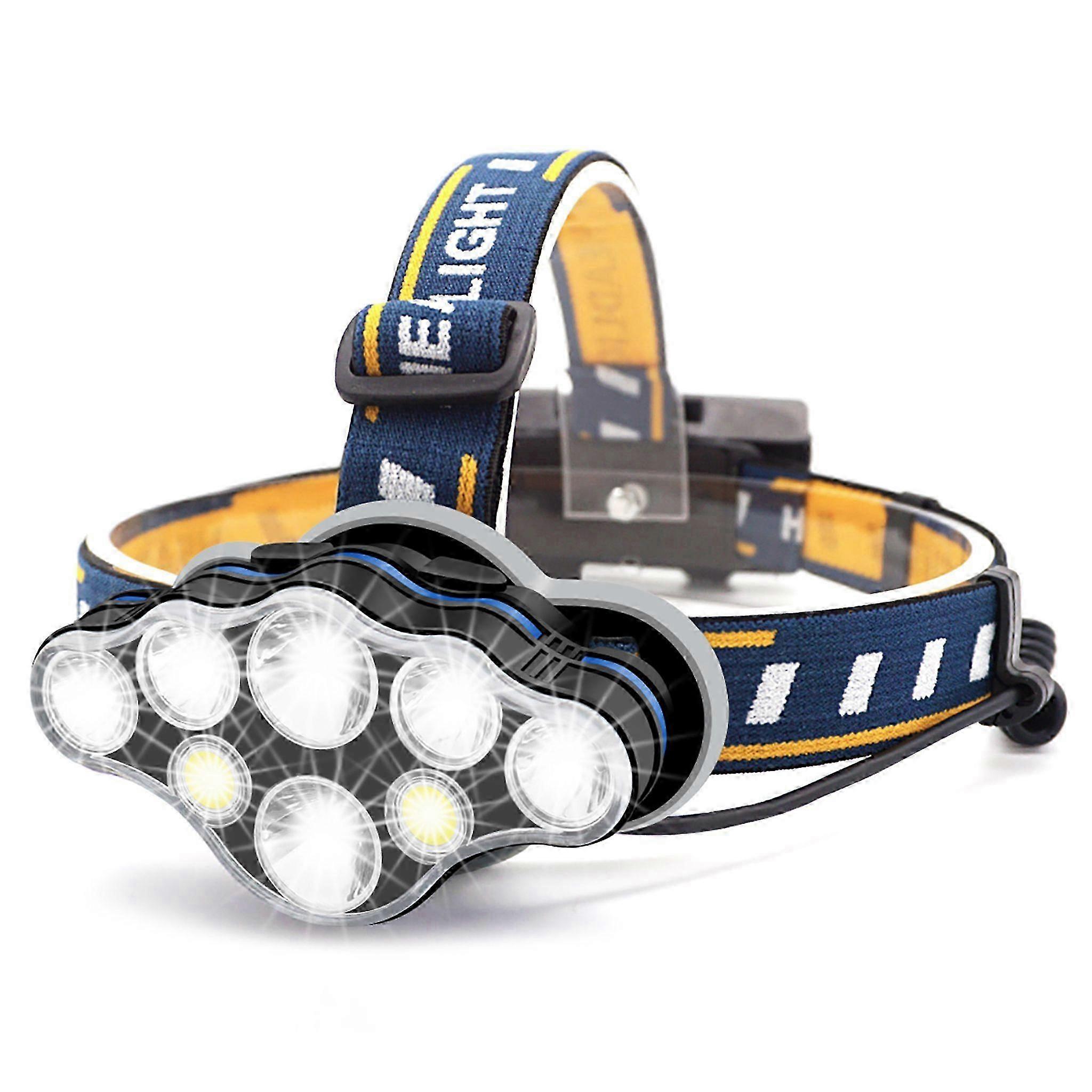 Headlamp, Super Bright Headlamp 8 LED 8 Modes with Red Warning Light, USB Headlamp Rechargeable Waterproof, Perfect for Work, Outdoor, Camping, Hiking