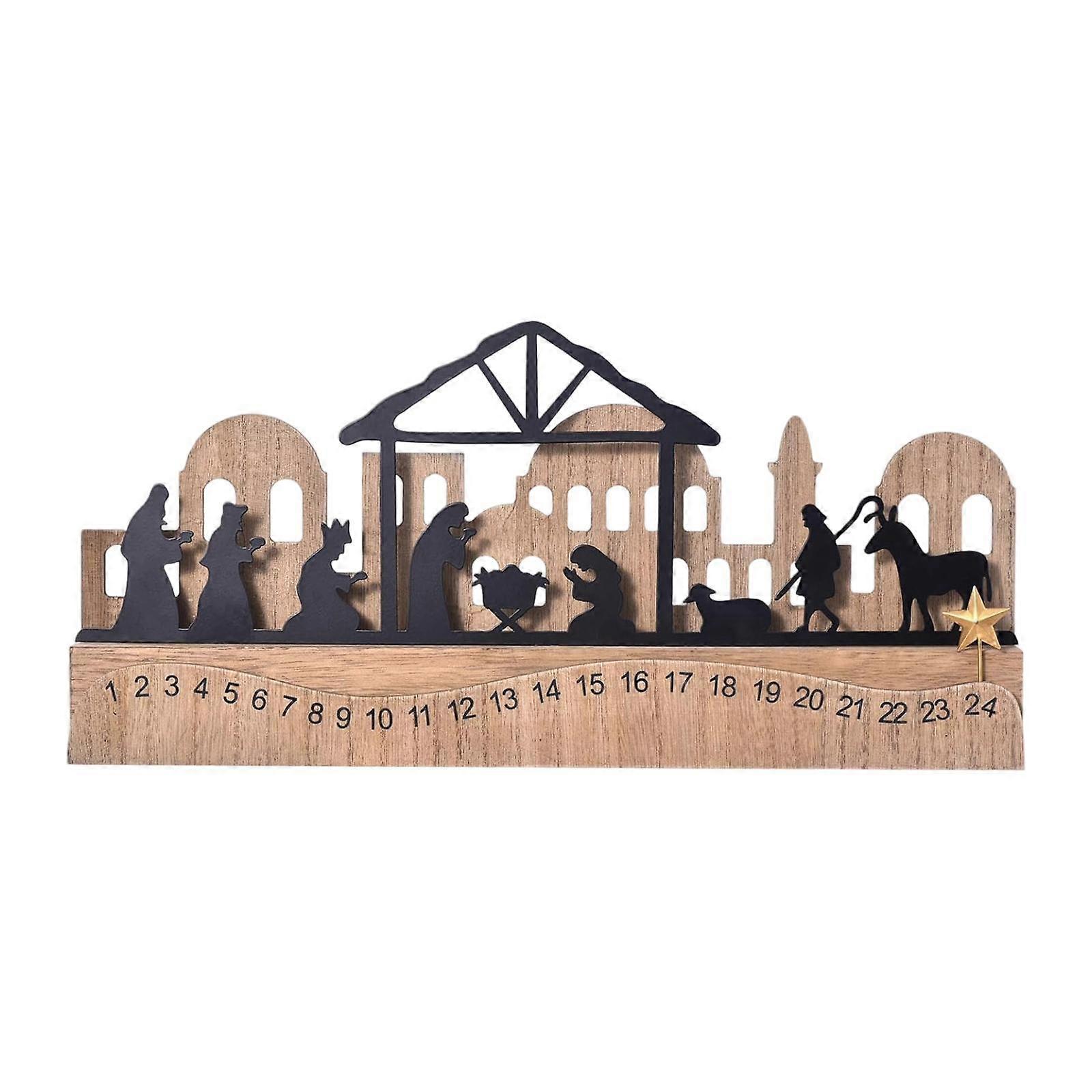 Wooden Nativity Advent Calendar 24 Days Festival Table Centerpiece Number Date