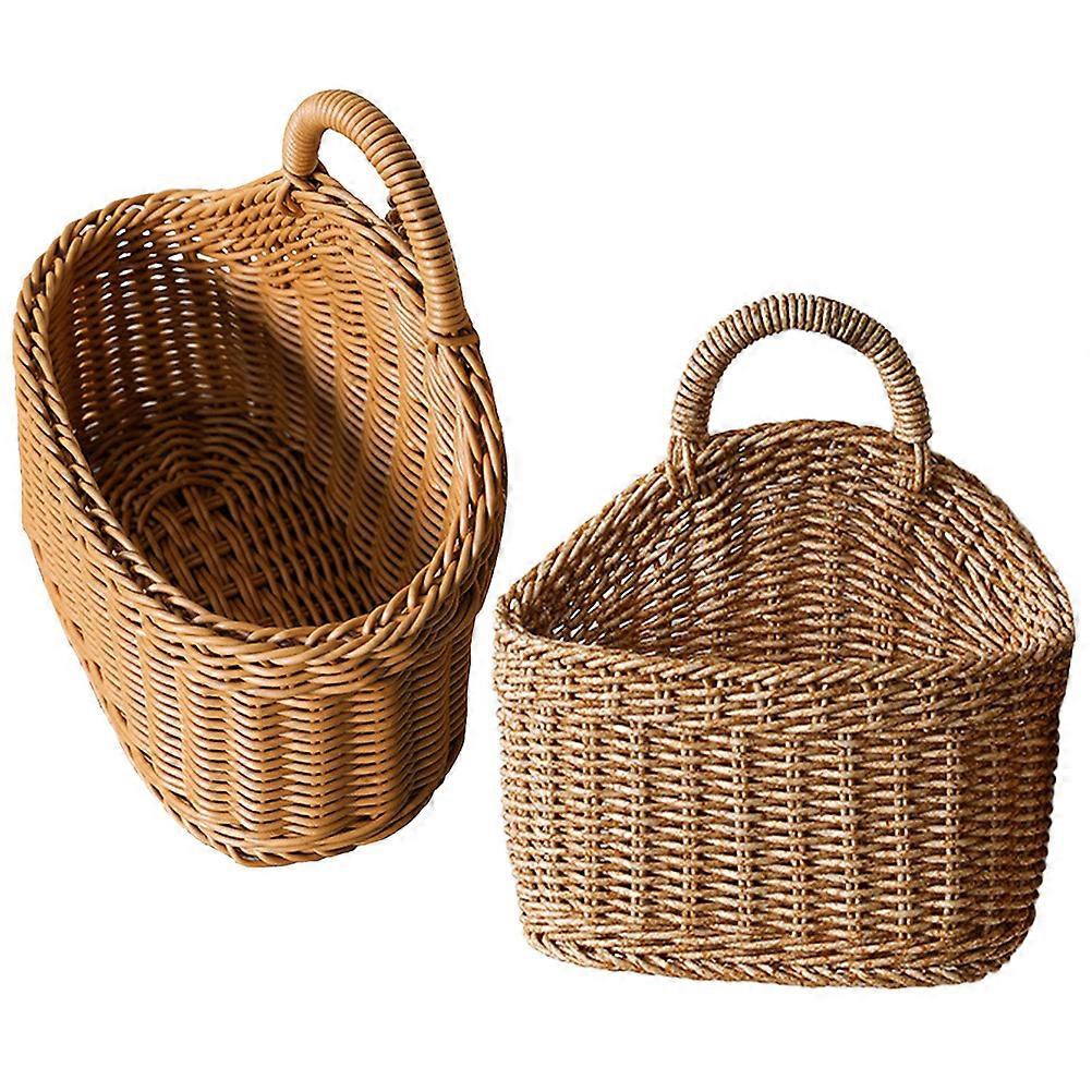 Wall Hanging Ginger Storage Basket For Kitchen Organization Light Brown Rectangular In Rustic Style 4Pcs