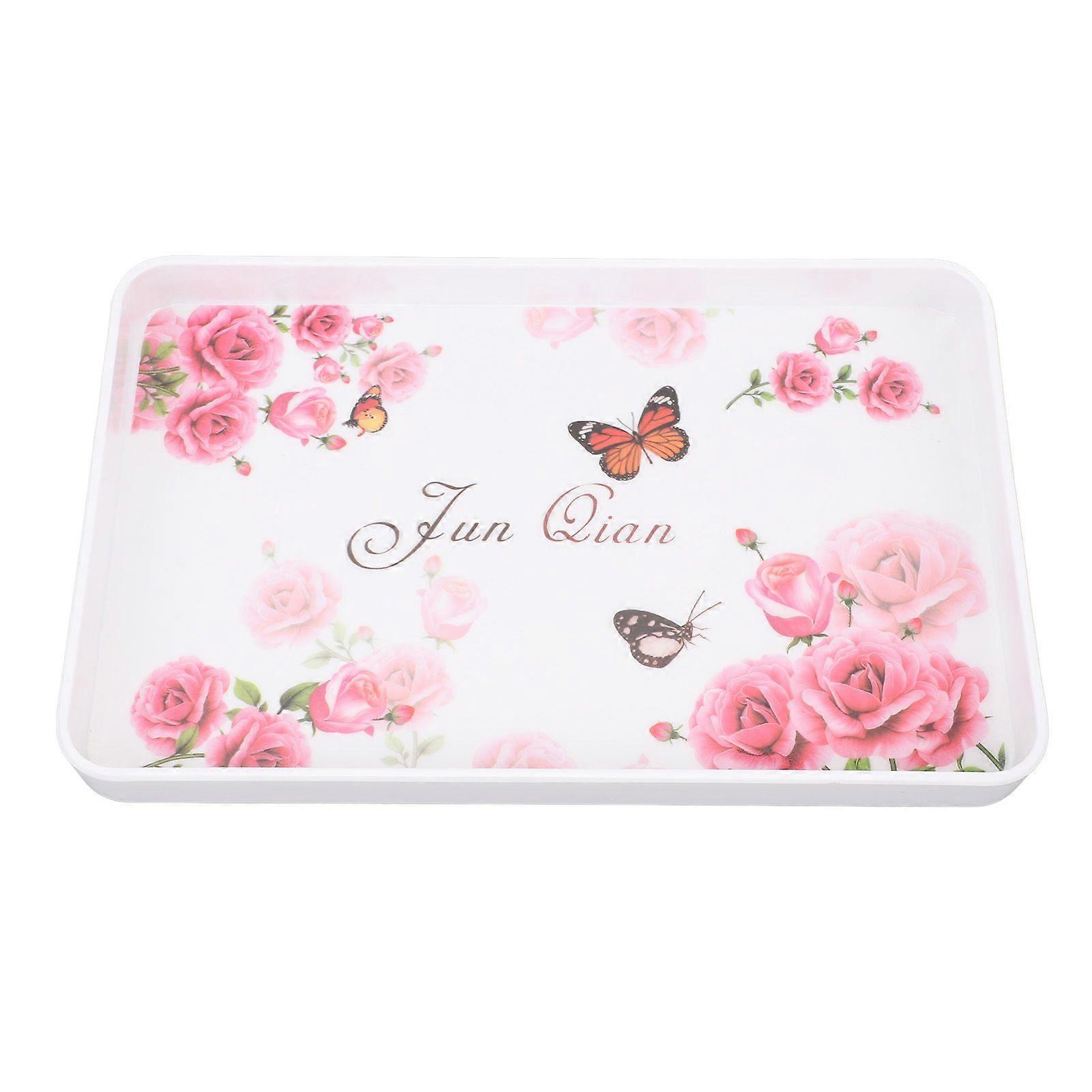 Plastic Serving Trays Multipurpose Exquisite Pattern Stackable Rectangular Serving Platters for Snacks Fruit Cookies Dessert Rose