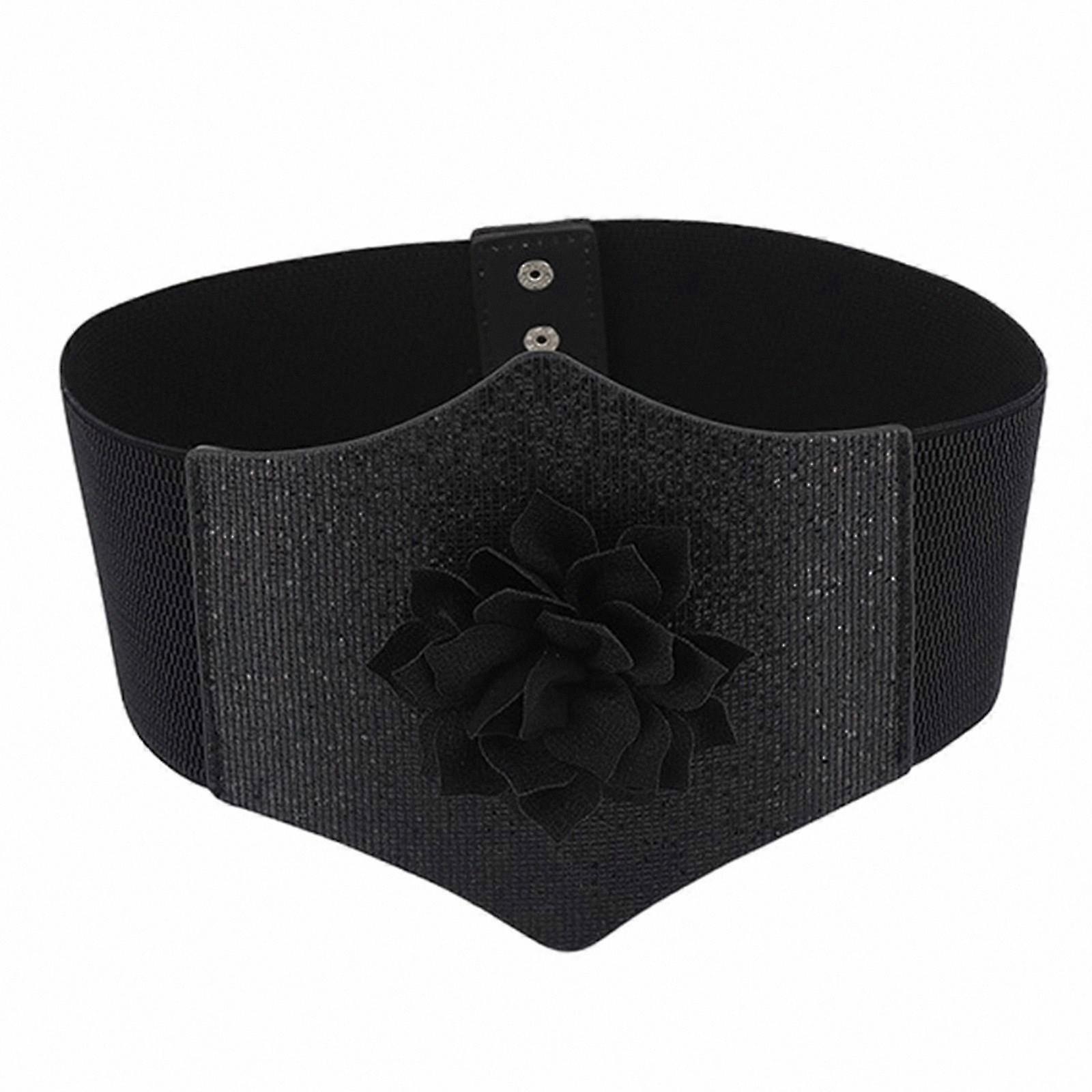 Women's Vintage Wide Waist Belt with 3D Flower Design Elastic Corset for Dresses and Shirts Leopard Print Universal Fit