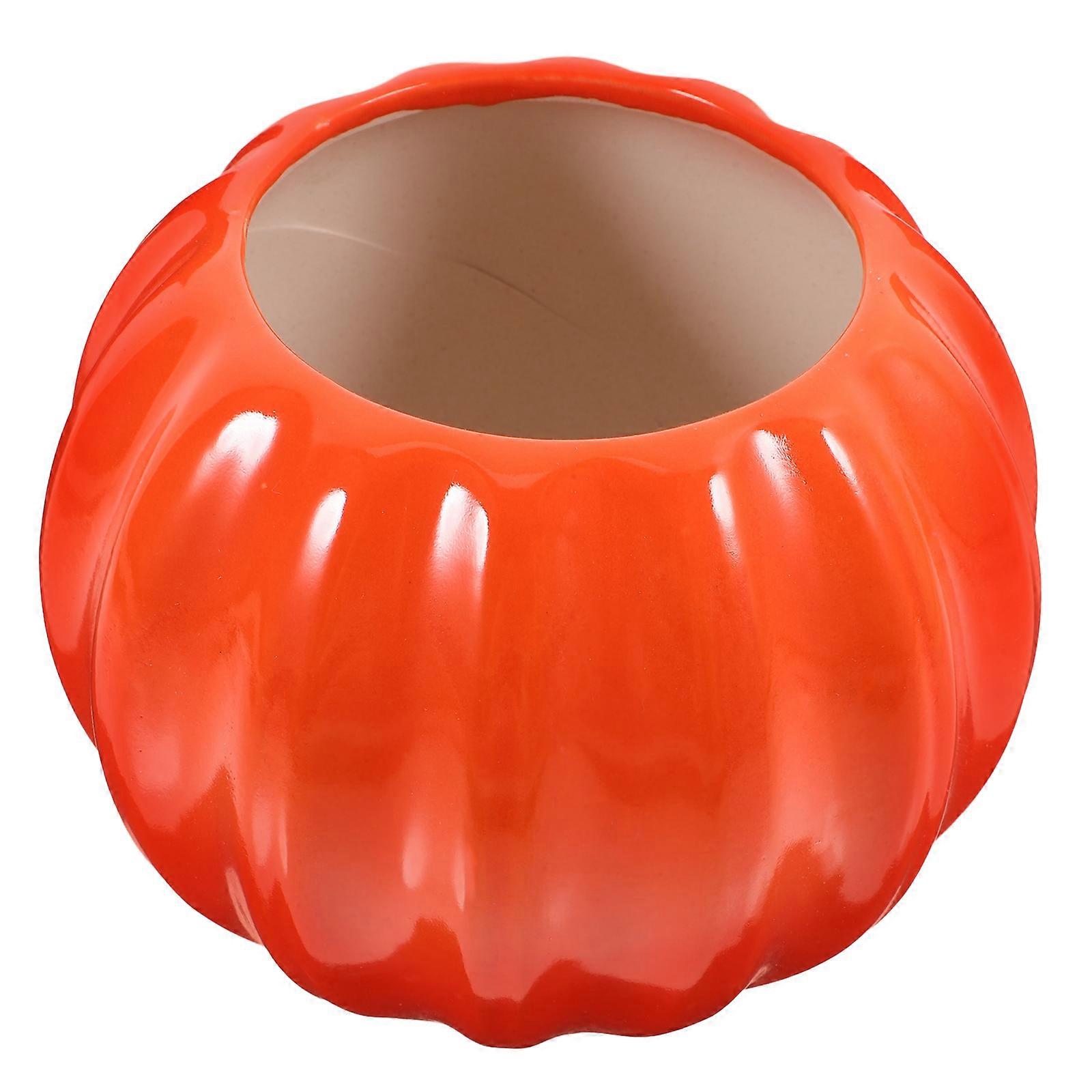 Decorative Ceramic Vase for Flower Display 3Pcs Orange Simple Pumpkin Design