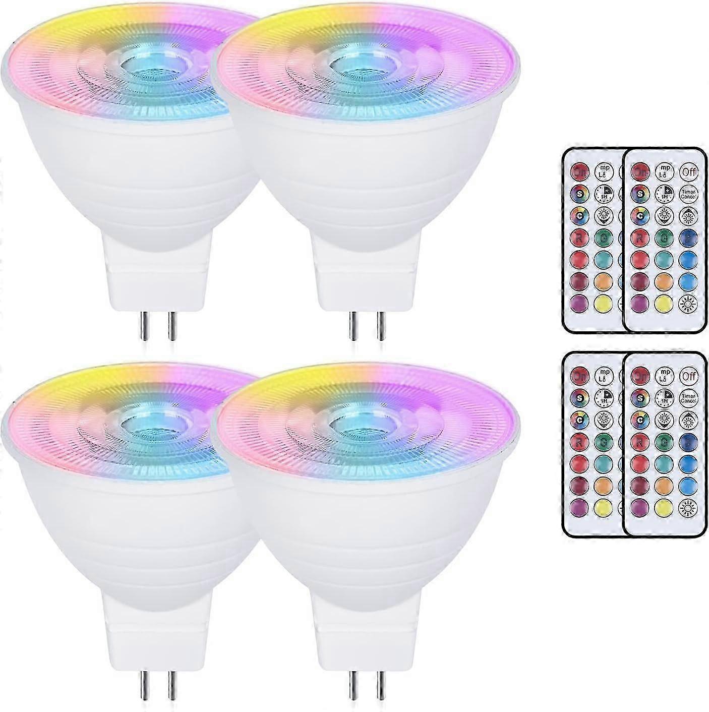 Pack of 4 MR16 3W Color Changing GU5.3 LED Bulbs, AC/DC 220V, Dimmable RGB + Warm White 3000K, with Remote Control Reflector