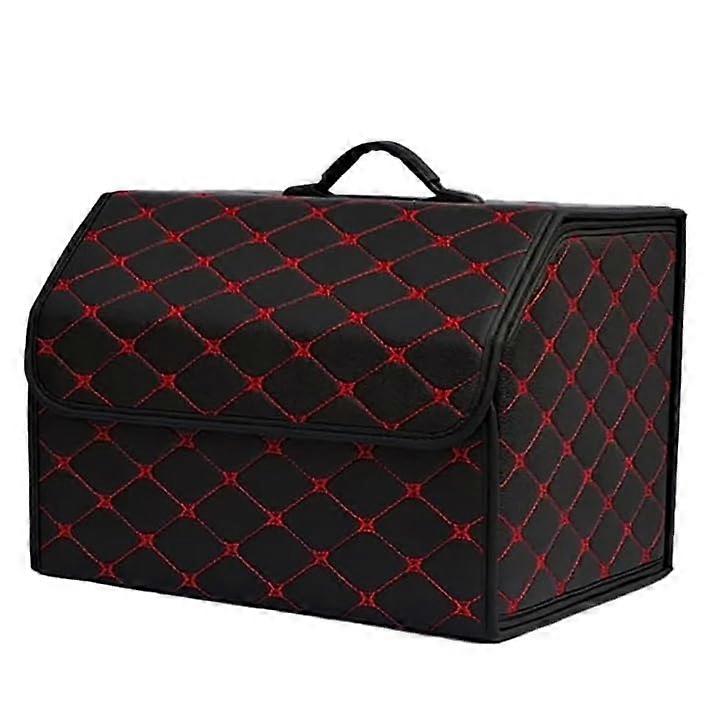 Car Boot Organiser Storage For SUV Waterproof Leather Trunk Organizer Collapsible MBlackred