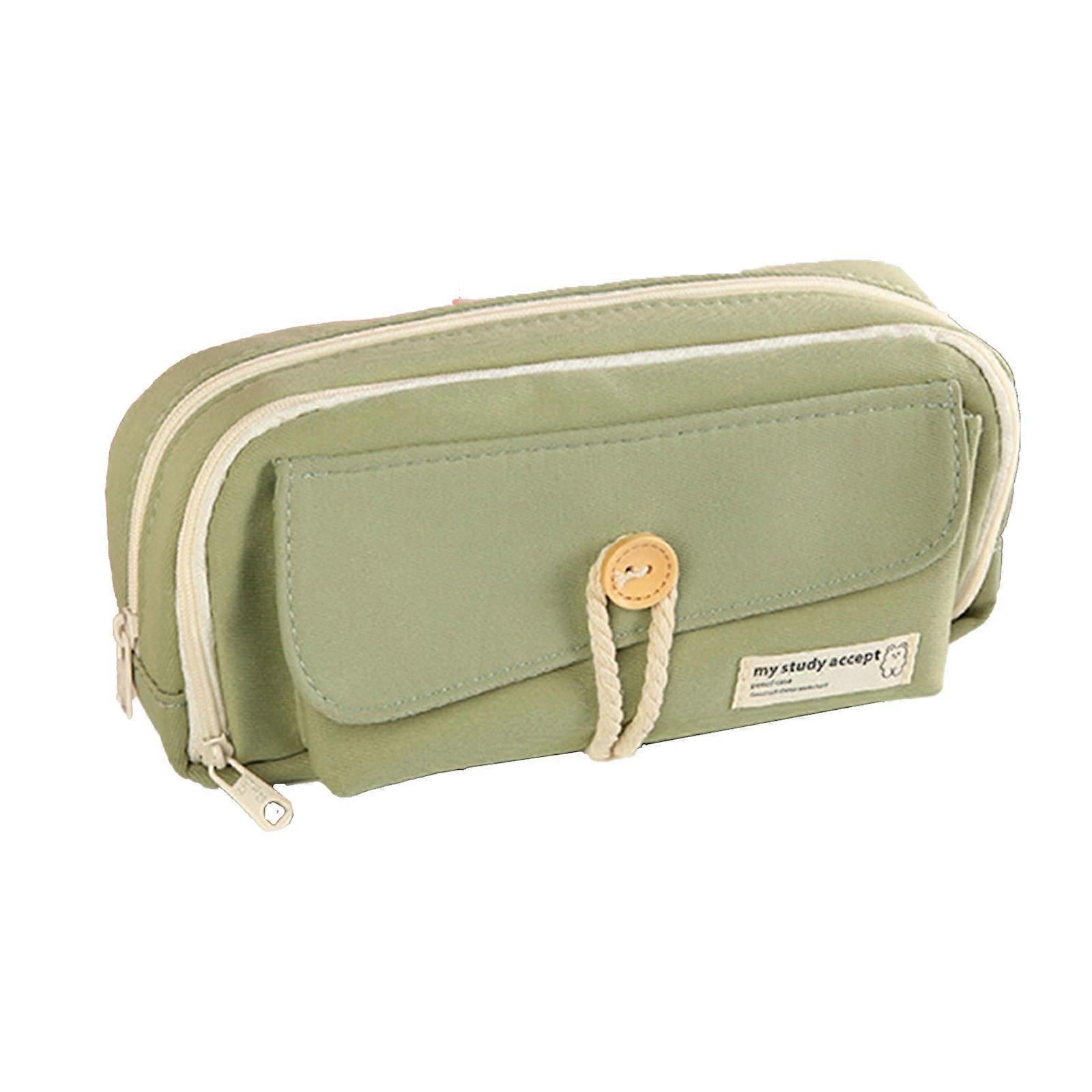 YOBOLK Clearance! Large Capacity Canvas Pen Bag, 3-Layer Button Closure, Compatible with School & Office Supplies