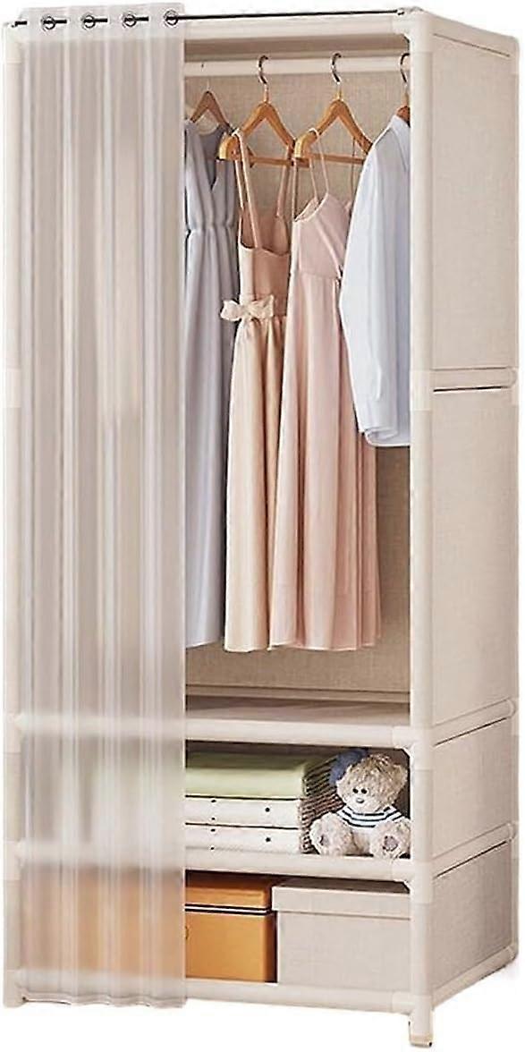 Canvas Wardrobe Foldable Fabric Wardrobe With Drawers Portable White Single Row Bedroom Storage