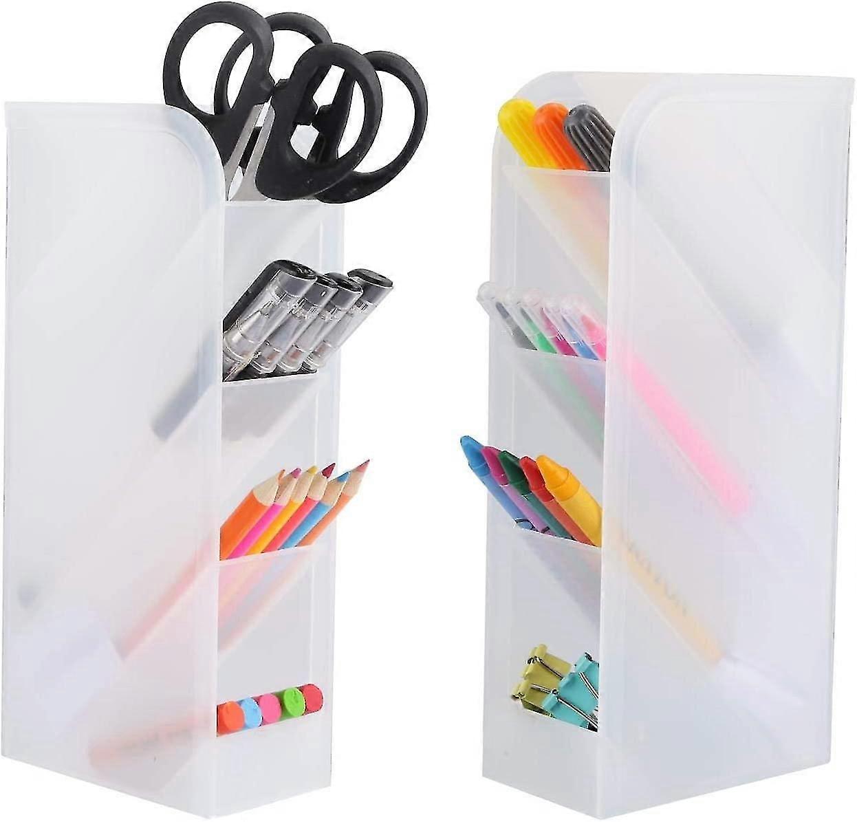 2 Pcs Desk Organizer, With 8 Compartments Translucent White