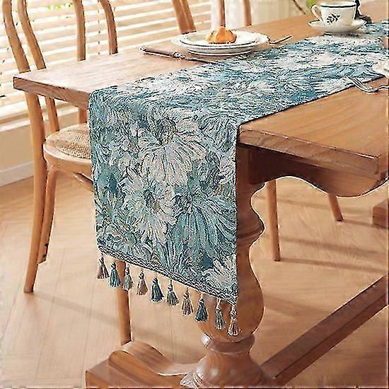 30x160cm jacquard table runner made of cotton and linen - woven fabric table runner with tassels - non-slip and dustproof tablecloth - kitchen and re