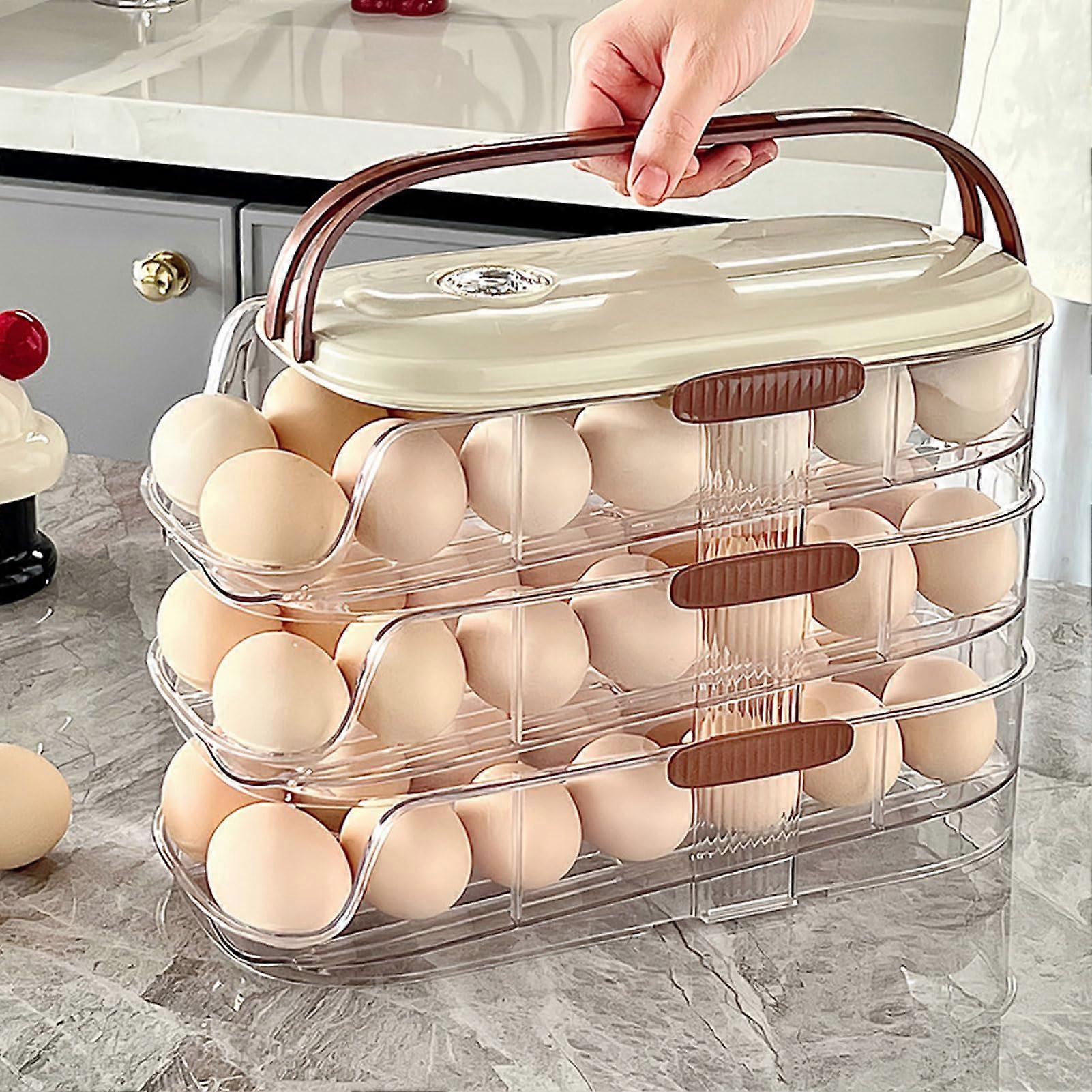 Egg Storage Container, 3Layer Automatic Rolling, DoubleRow Refrigerator Organizer, BPA Plastic, With Lid