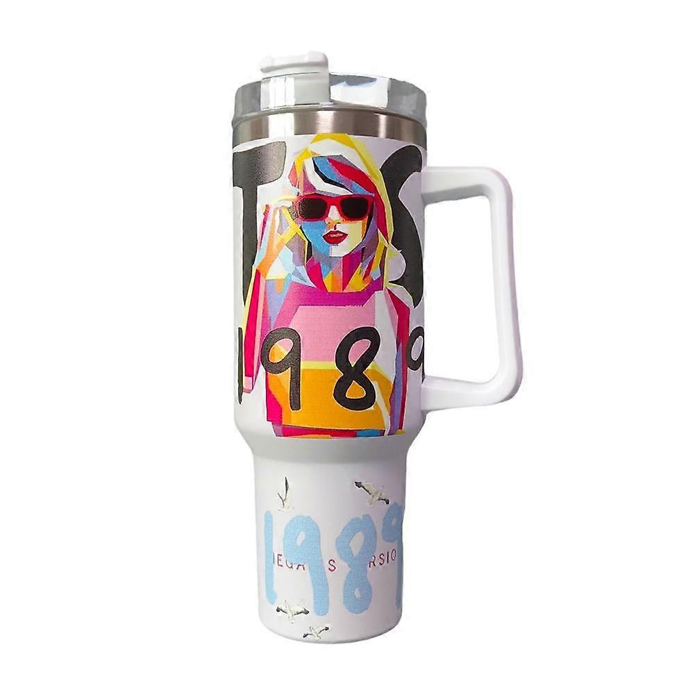 Caneca Térmica Taylor de Aço Inoxidável, 770ml, com Tampa e Canudo, Mantém Quente por 6h e Frio por 12h, Compatível com Suporte para Copo de Carro, Presente Ideal para Fãs