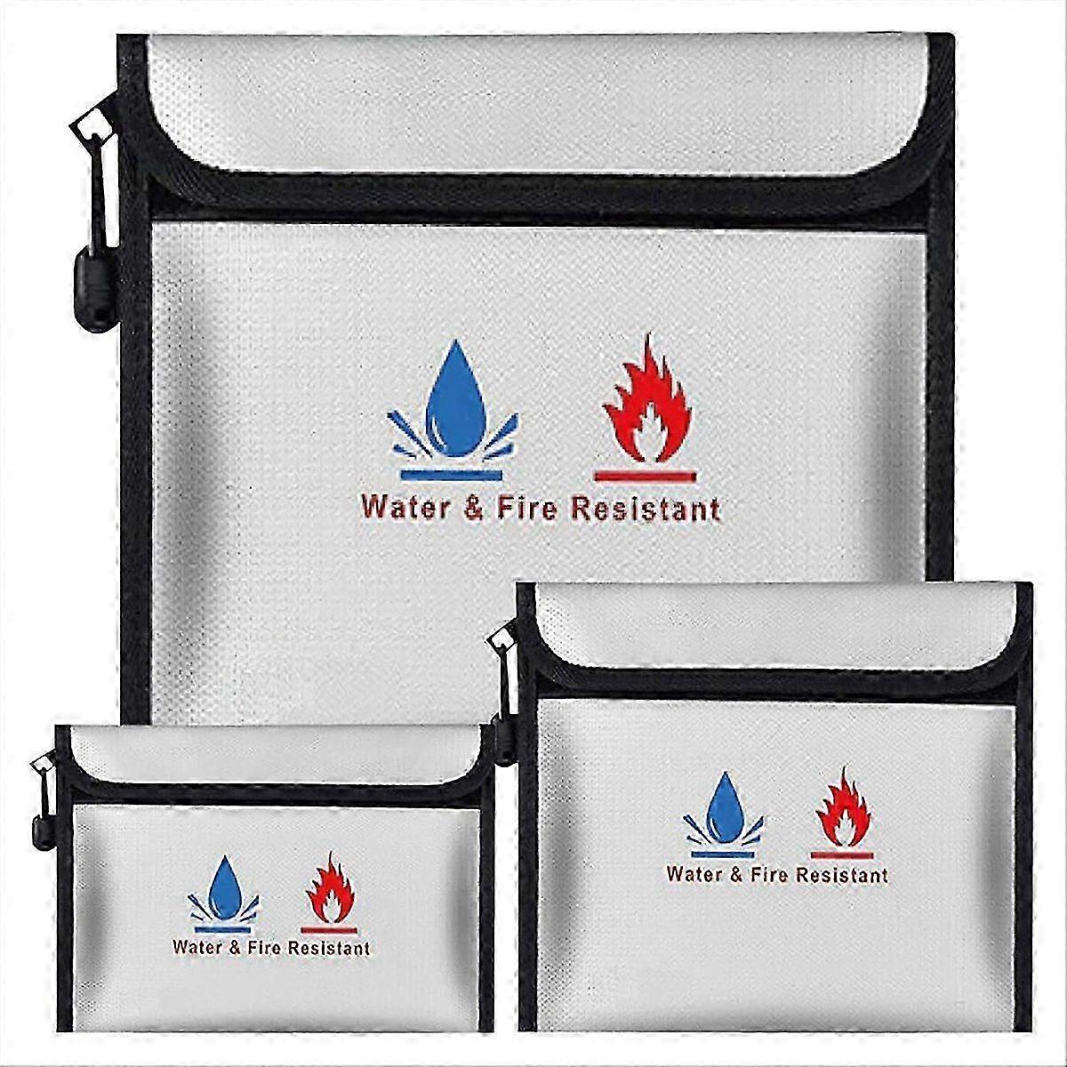 Fireproof Waterproof Document Bag Set - 3 Pack, Enhanced Zipper, Safe Storage For Documents, Cash-2D