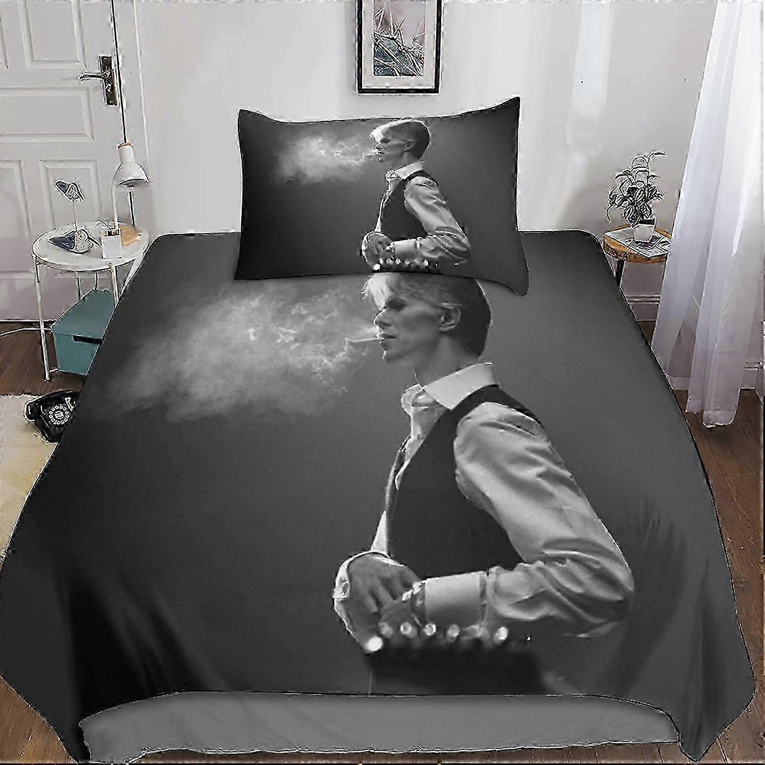 Conjunto de Roupa de Cama Rock 'n' Roll com Capa de Edredom D - Conjunto de Peças de Cama (Capa de Edredom + Fronhas), Engrossado e Macio, (David Bowie, Si 135*200 C