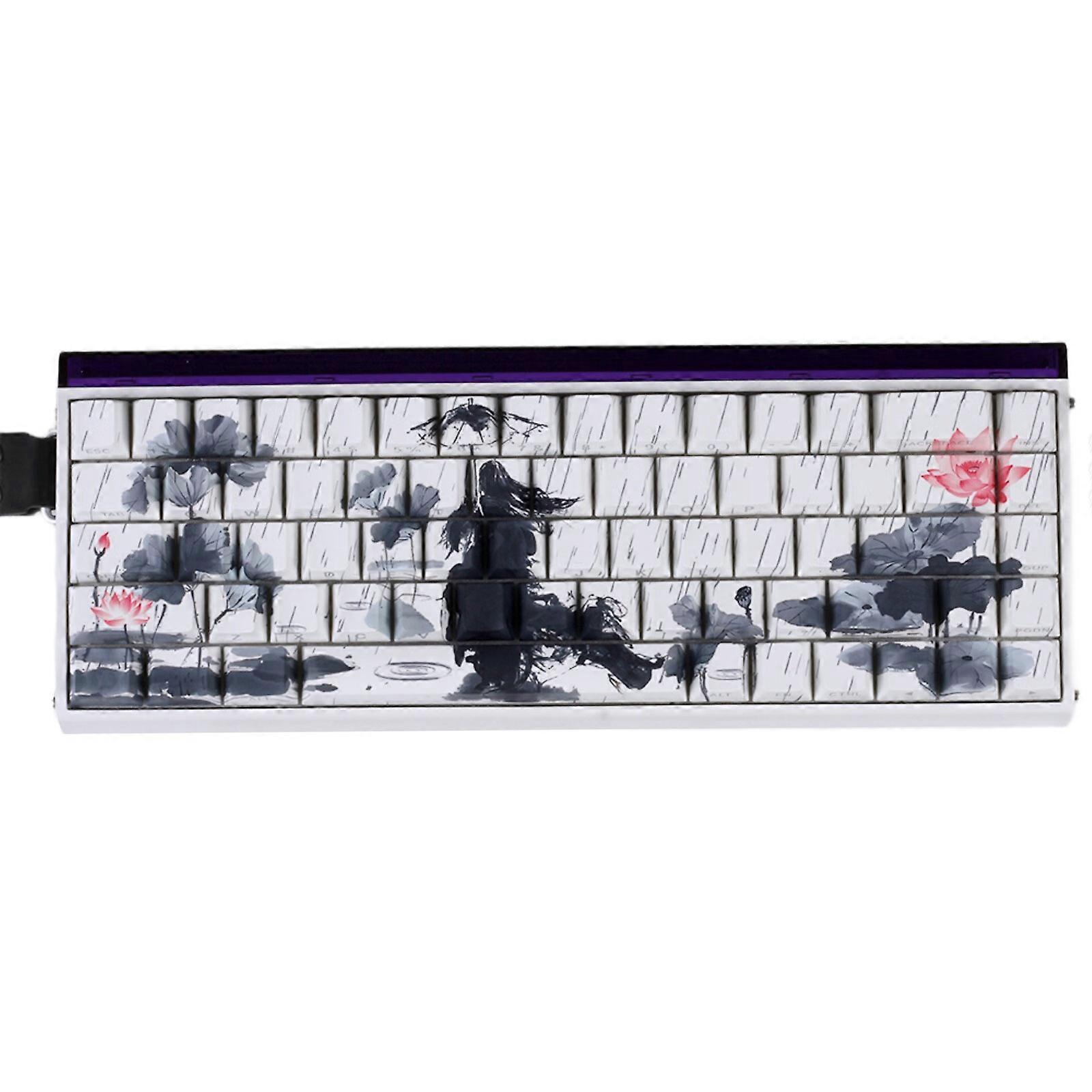 Wear Resistant Rain Flower Theme Keycaps Side Printed Wear Resistant PBT for Gaming and Office Use 60% 68% Pattern Multicolor
