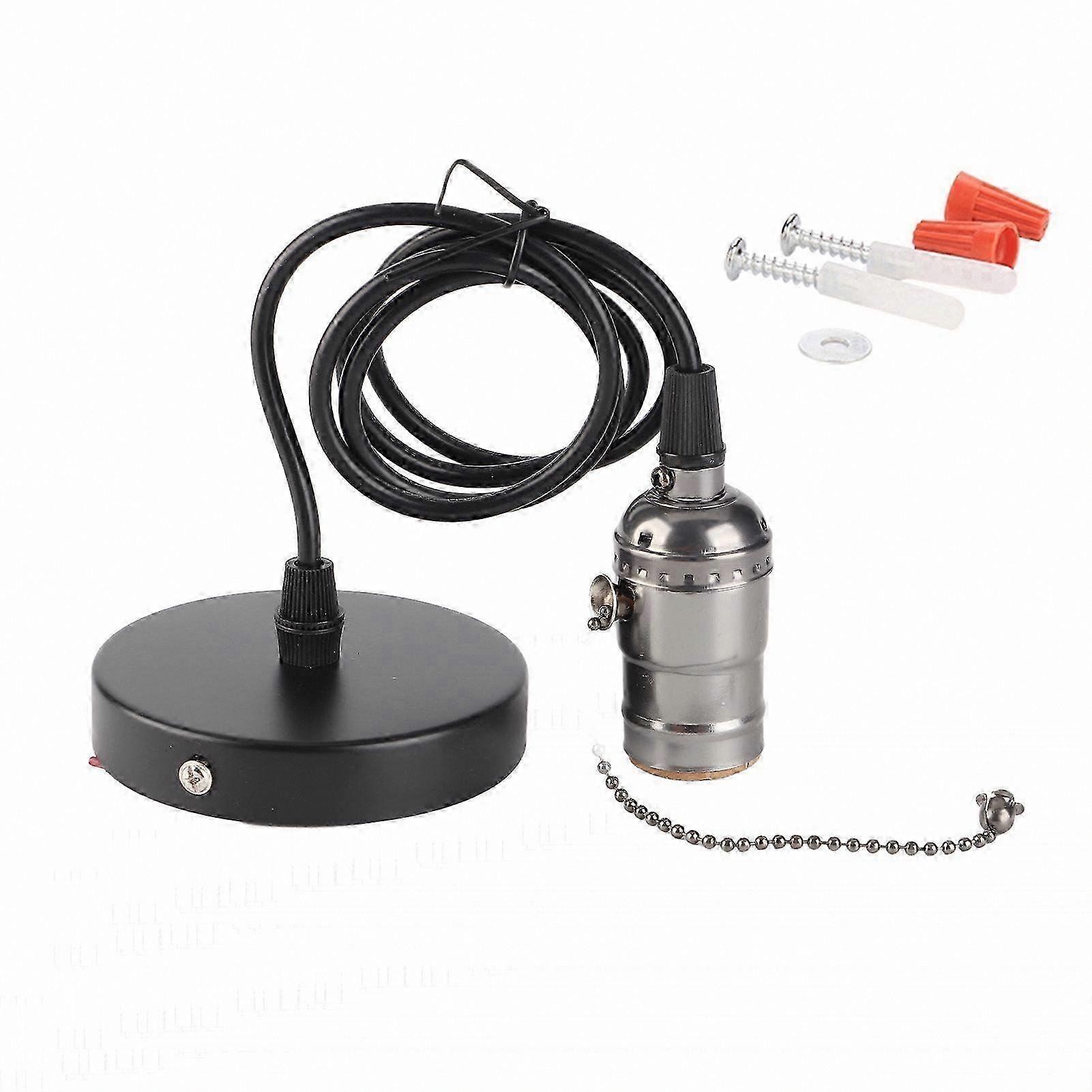 Black Ceiling Lamp Base with E26 Socket and Pull Chain Switch, Vintage Style Pendant Light Holder