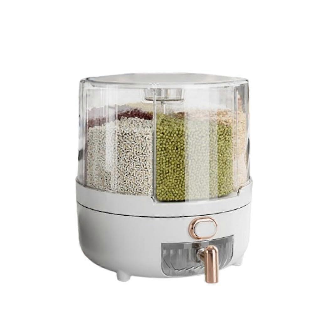 Rotating Grain Storage Dispenser 6 Grid Transparent Rice and Cereal Storage Container with Sealed Lid for Kitchen Use