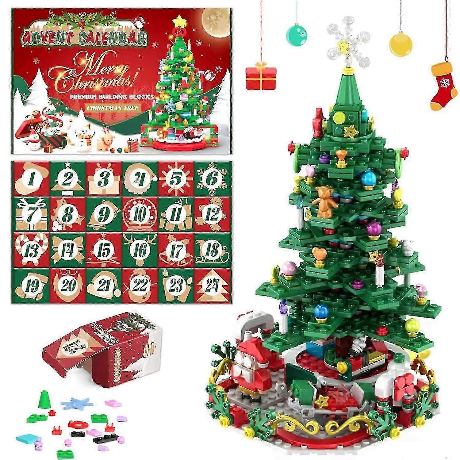 2024 Advent Calendar Christmas Tree Building Blocks Set with LED Light, Xmas 24 Days Countdown Surprise Box Gift 2025