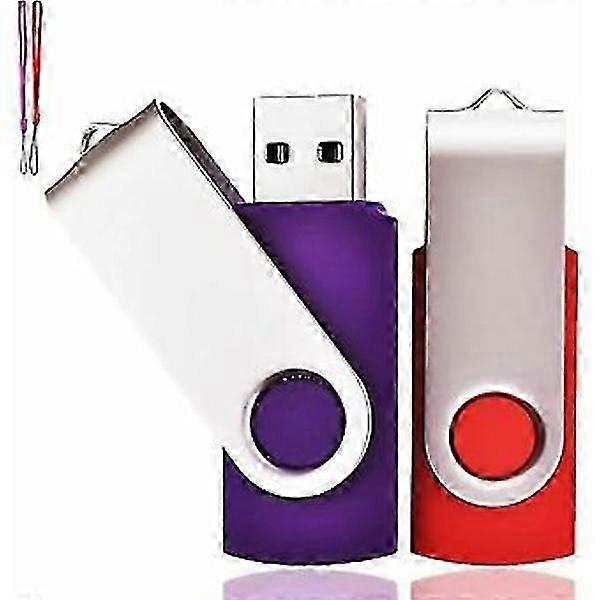 Package USB Flash Drive 32GB USB 2.0 Flash Memory Rotating USB Memory Stick with Lanyards Gift (32G, Red/Purple)
