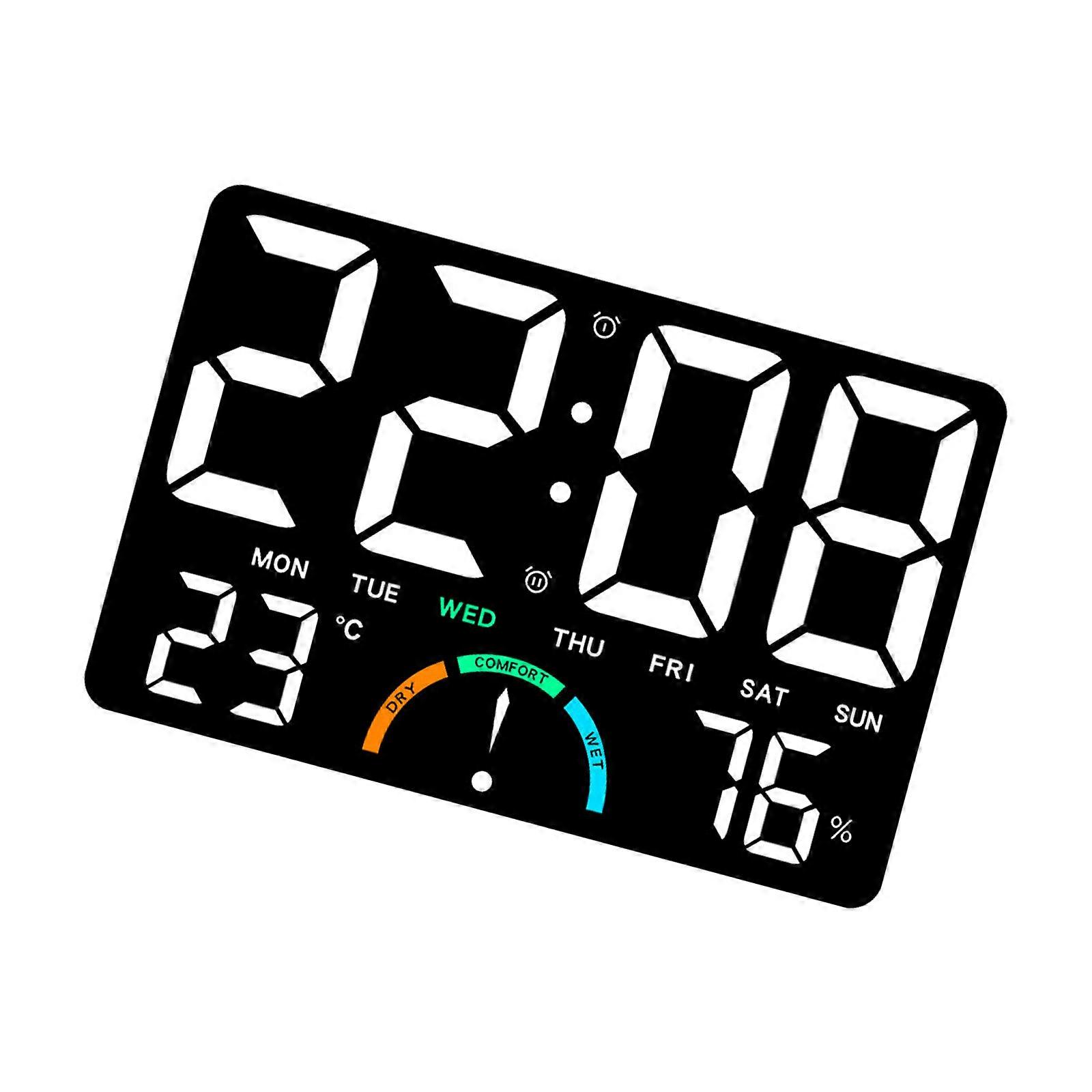 Desktop Temperature Humidity Meter Weather Stations Clock With LED Indicator And Snooze Alarm Function  Black white 